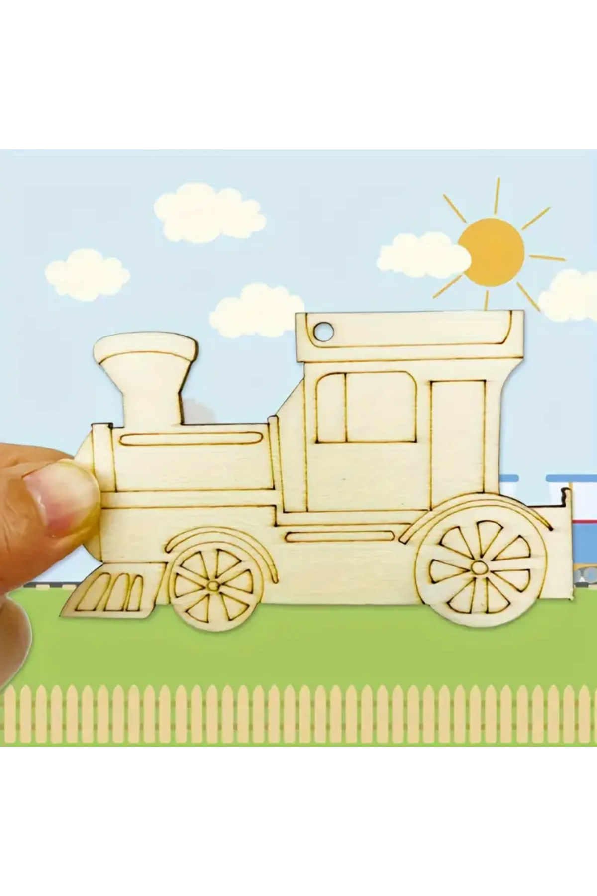 Ahşap Boyama Seti 10 Adet Tren Temalı Boyama Seti+6 lı Boya+2 Fırça 2