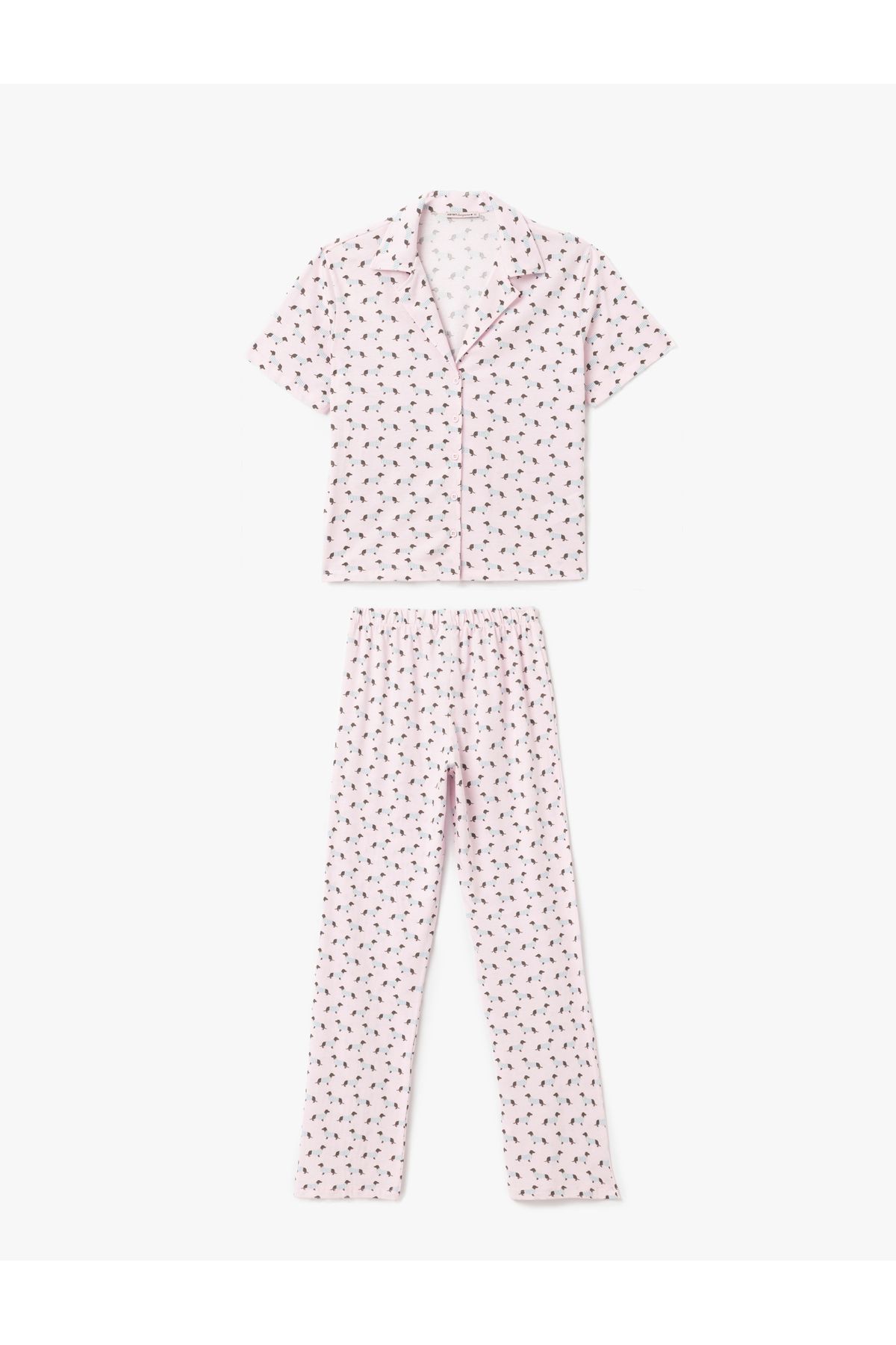 Koton-Set de pijamale cu guler de cămașă din bumbac cu mânecă scurtă cu imprimeu grafic pentru câini 3