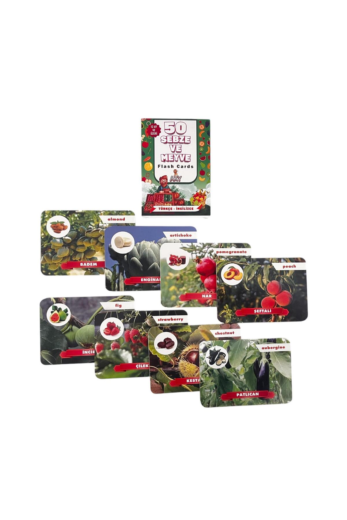 مجموعه آموزشی ۵۰ کارت میوه و سبزیجات (ترکی - انگلیسی)