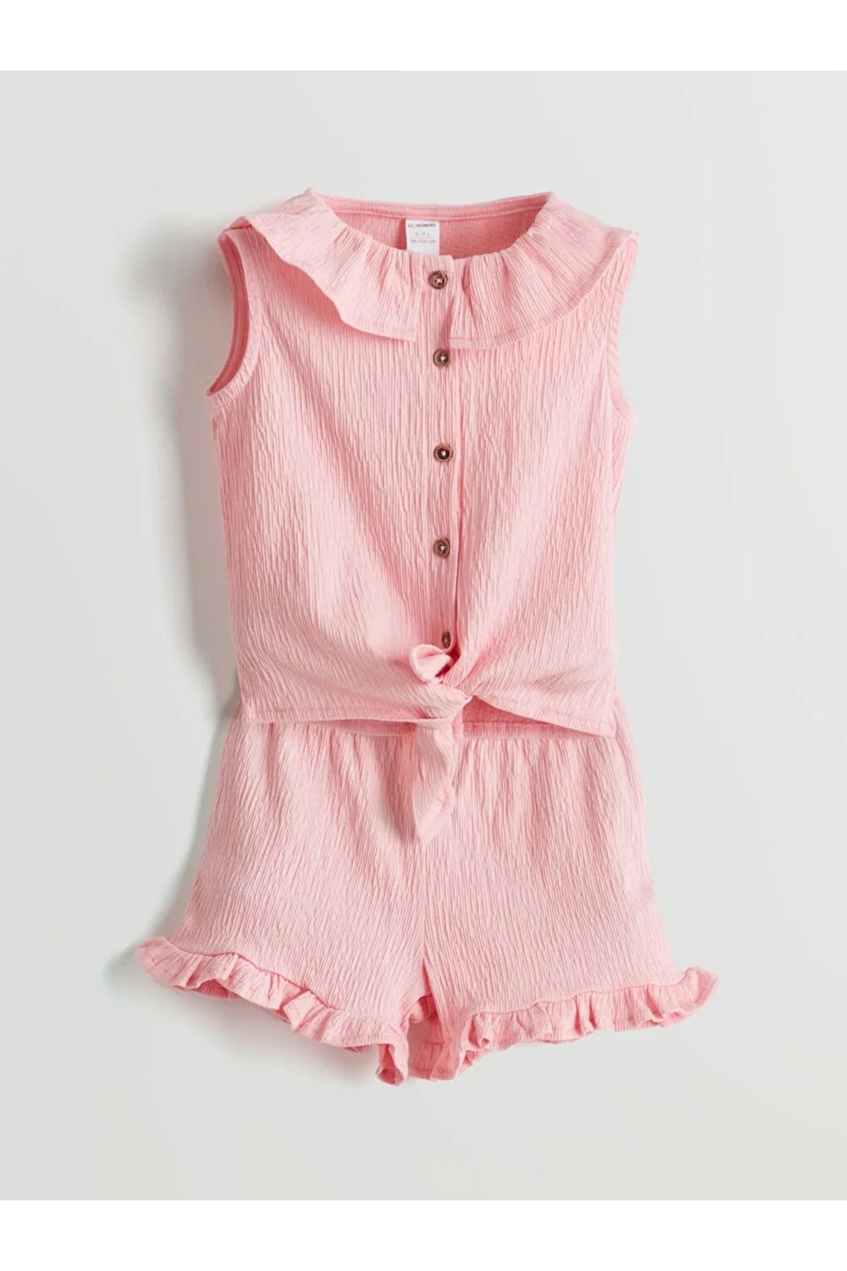 LC Waikiki-Lcw Kids Pink Buttoned Girls Blouses and Shorts 2Pcs 1