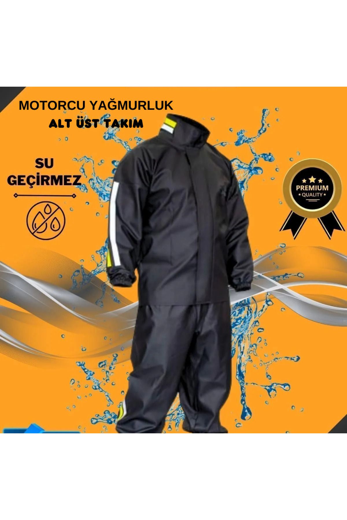 Rellax Reflektörlü Özel Kesim 0,45mm Kalın Yağmurluk Takımı  Su Geçirmez Pvc Kumaş Ekstra Kalın