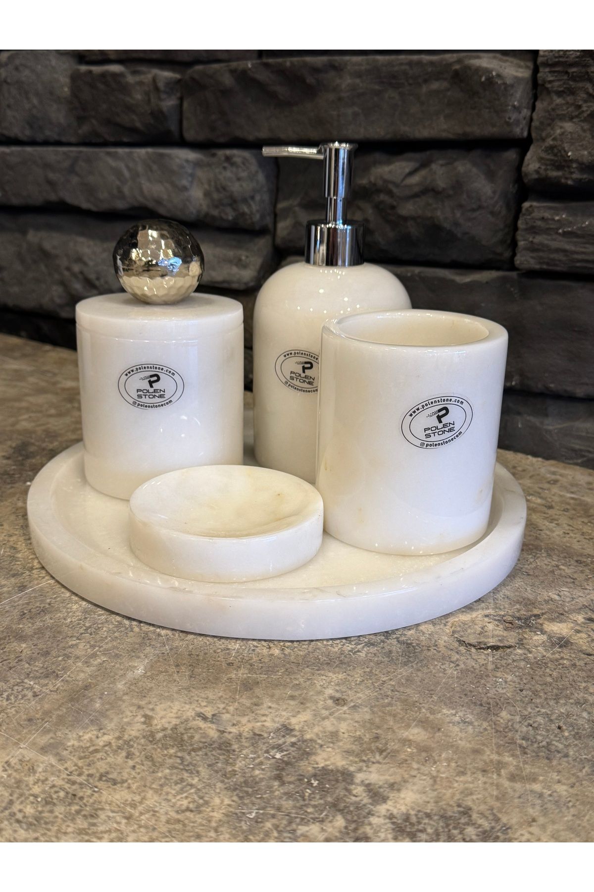 Polen Stone-White Marble 5-Piece Bathroom Set – Bring Natural Elegance to Your Home 6