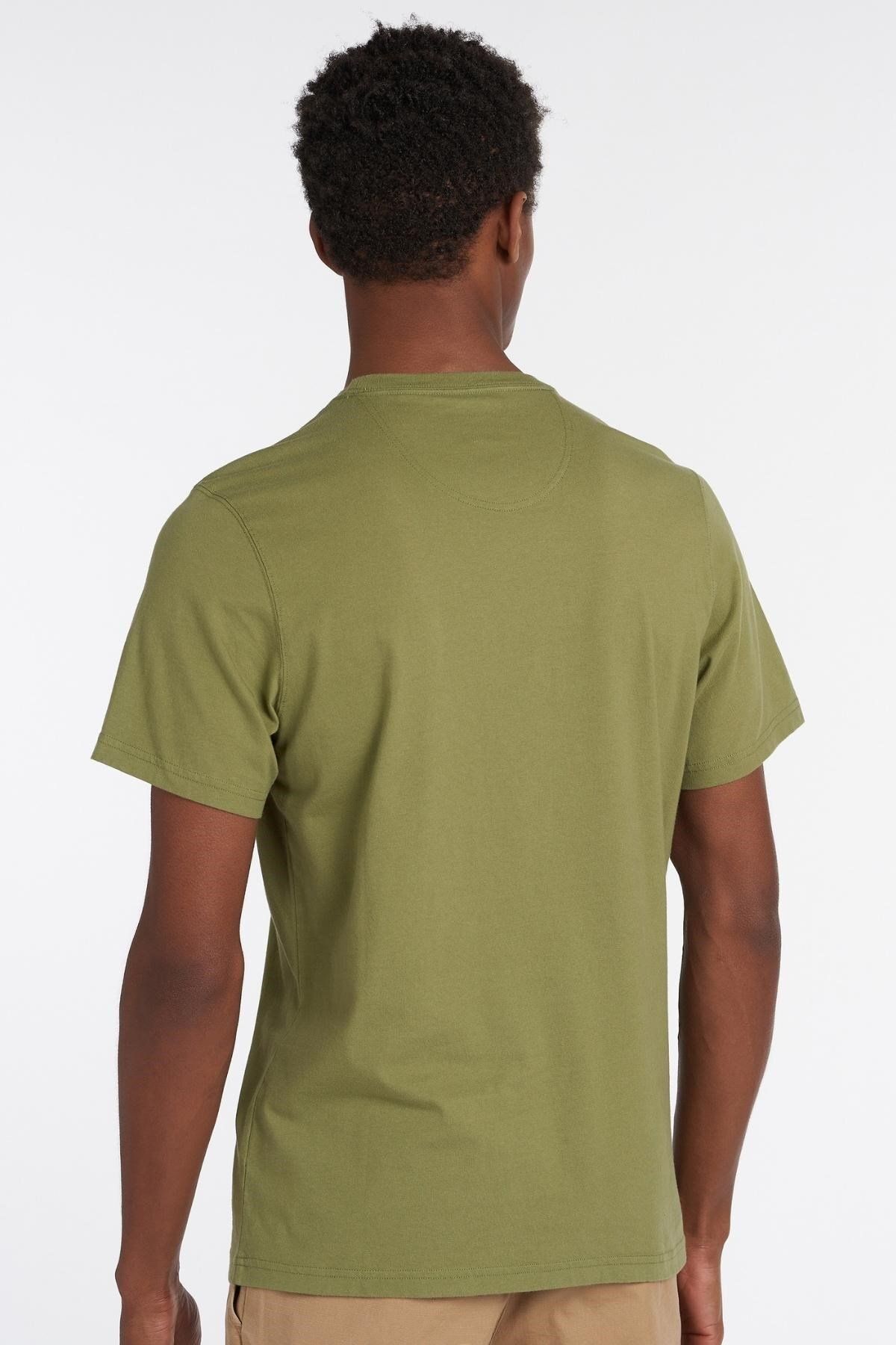 تی شرت سبز مردانه آرم OL39 Burkt Olive Barbour