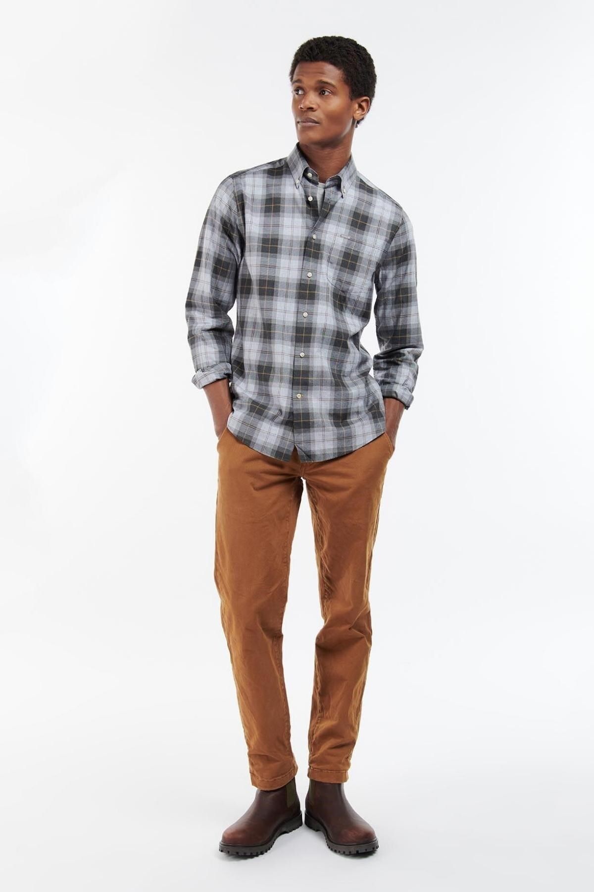 پیراهن سایز بزرگ خاکستری مردانه خیاطی TN86 اورجینال Barbour