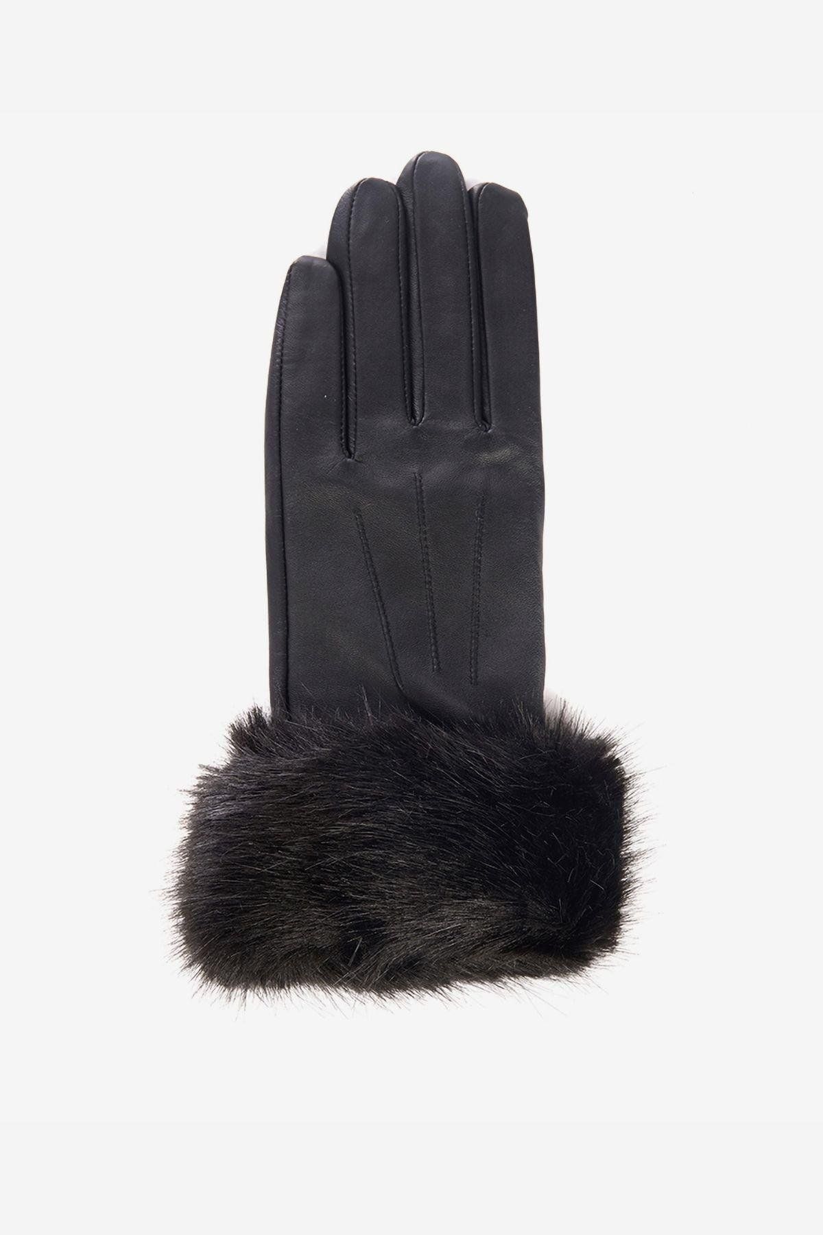 دستکش مشکی زنانه چرمی خزدار مصنوعی BK11 Barbour