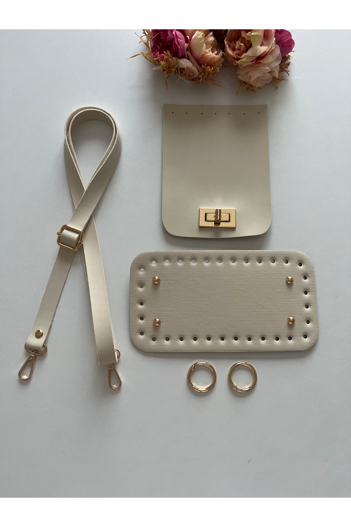 Knitted bag artificial leather hanger , cover ,base set