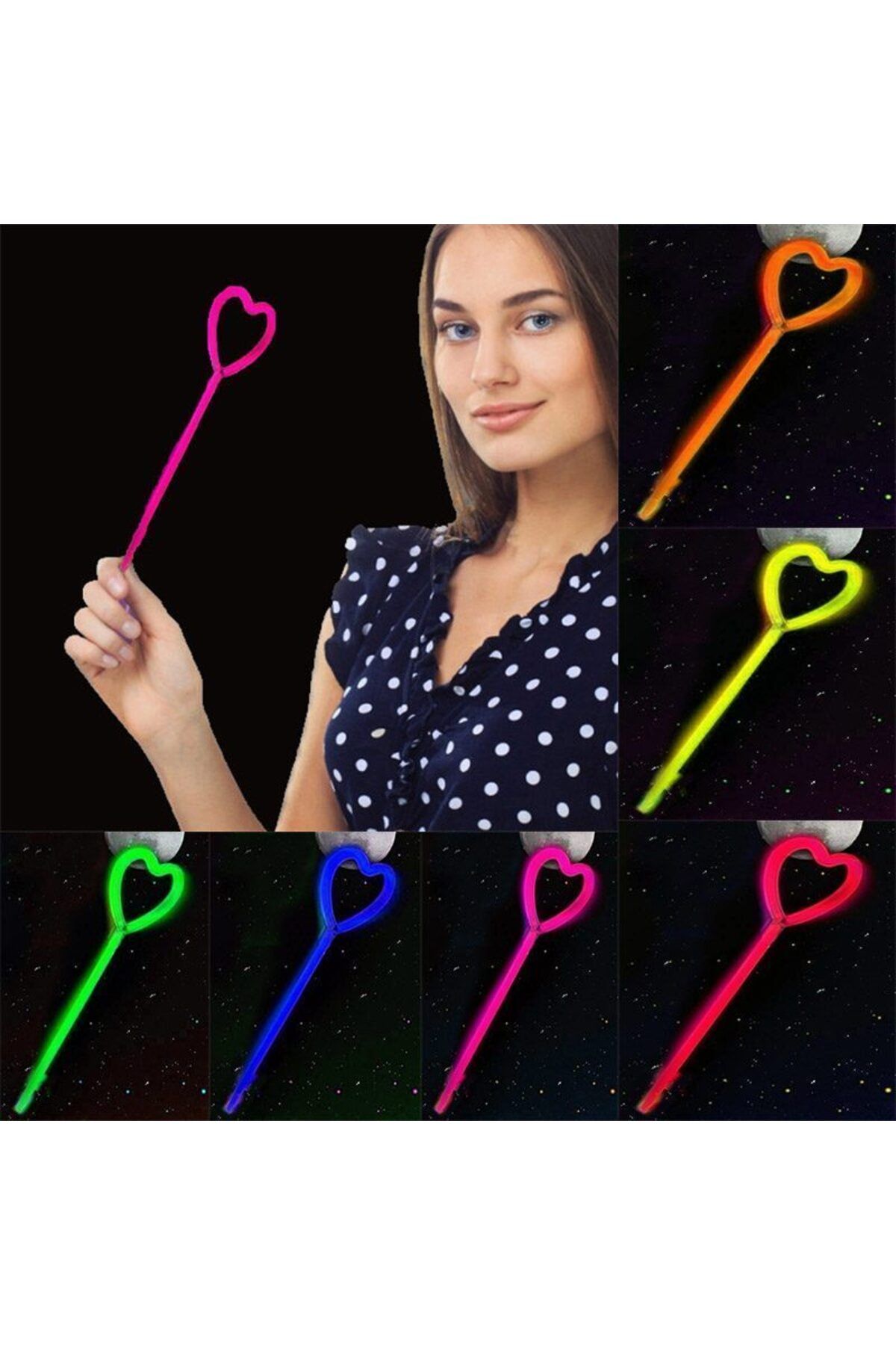 Astra Market Karanlıkta Yanan Glow Partisi Kalp Şekilli Asa Sopa 6 Renk 6 Adet