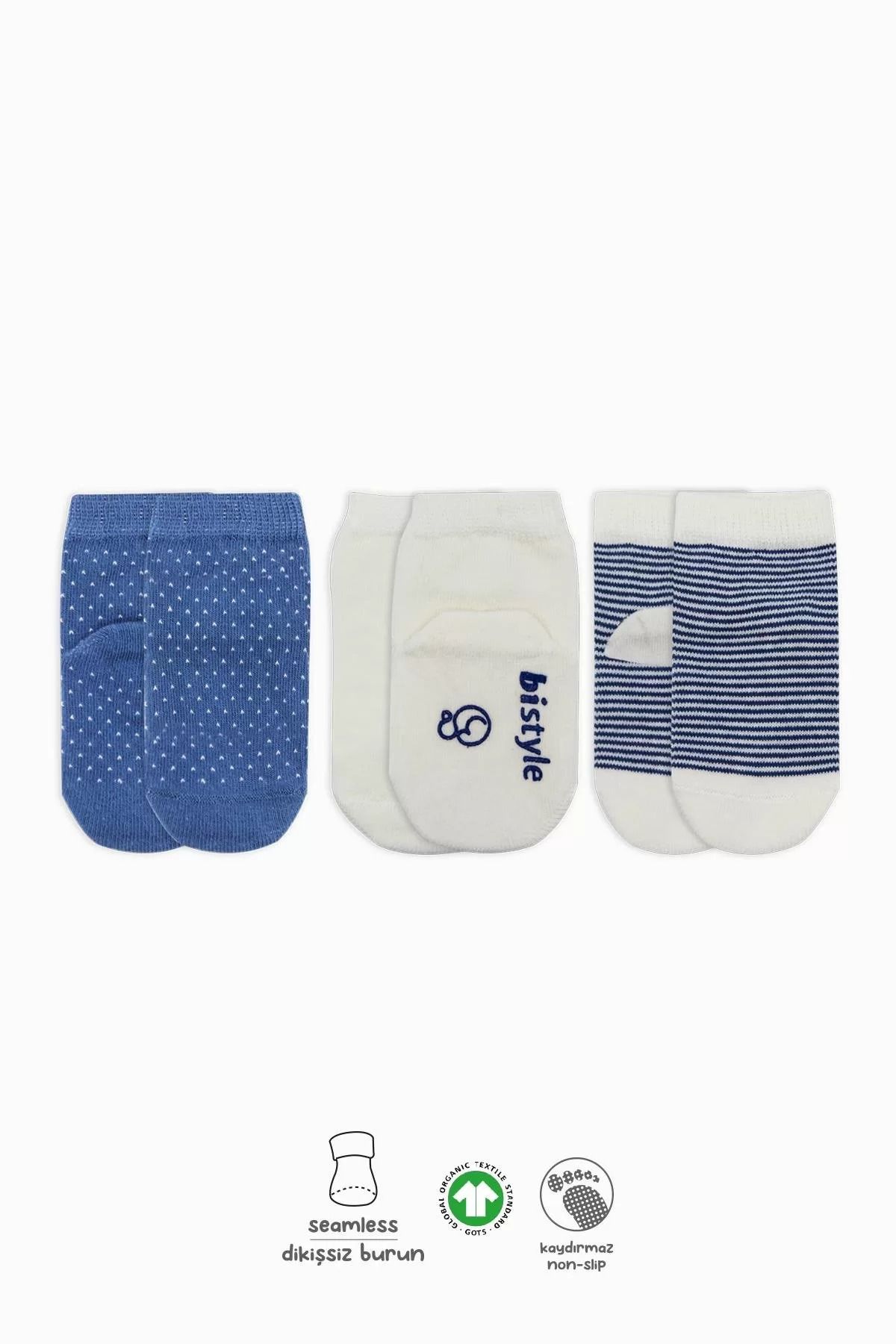 narniabutik Puanlı Kaymaz Penye Soket Çorap 3'lü Bs10108 İndigo