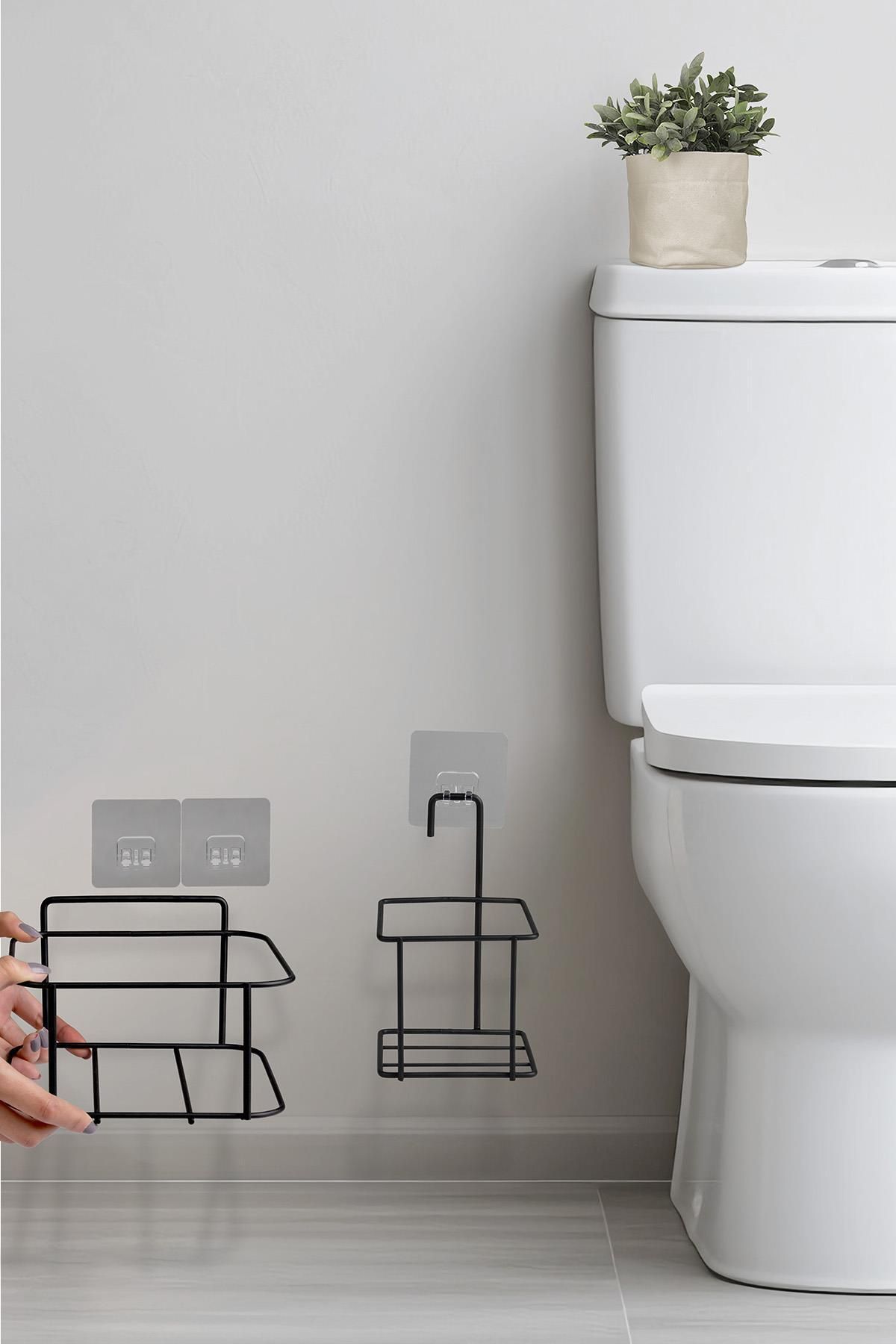 Okyanus Home-Black Eco Magic Hanging Square Mina 2-Piece Wc Bucket and Brush Set 3