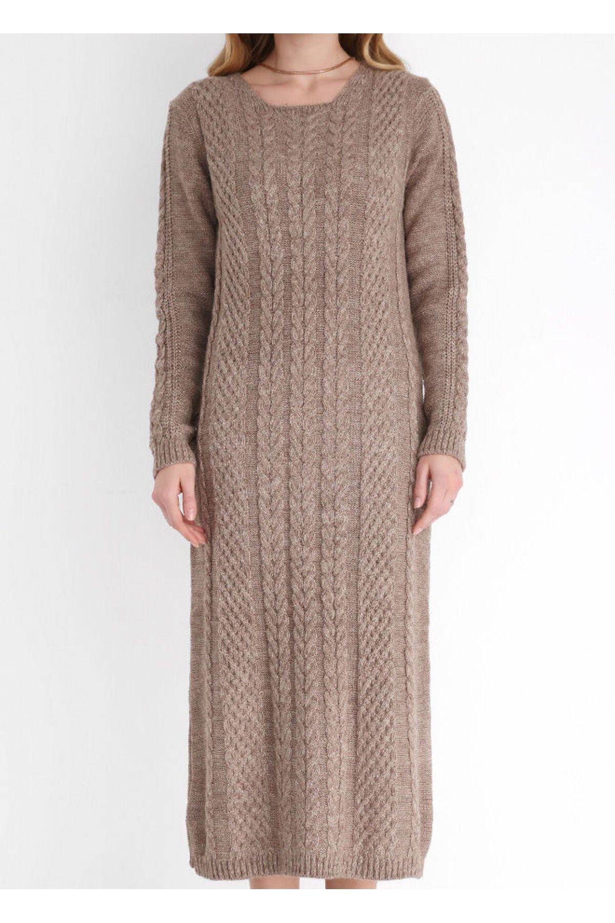 Sense-Rochie tricotată lungă din împletitură de păr |   Trk18281 Mink 3