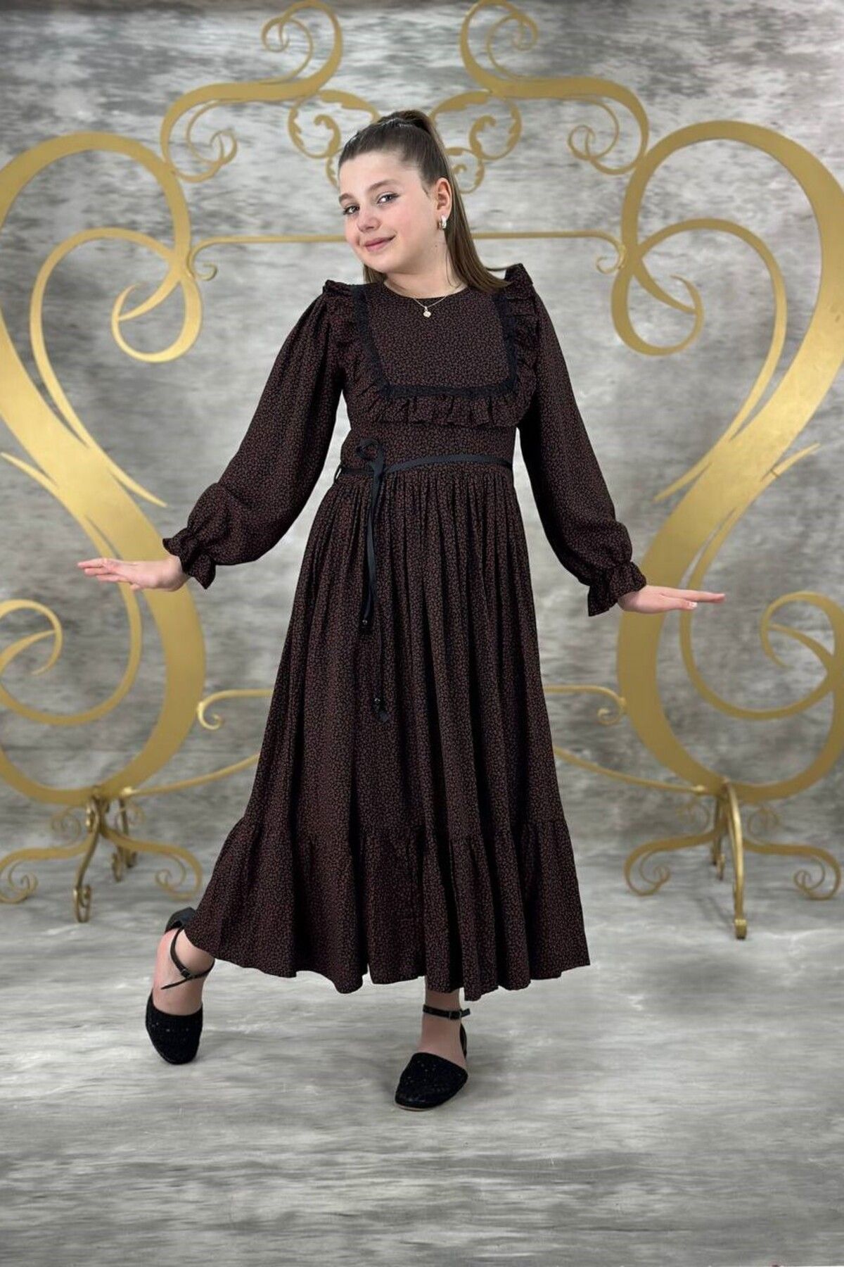 ABİYEKİDS-Girl's Brown Flared Dress Waiter Boy Children's Dress 11/14 Years Aby144 3