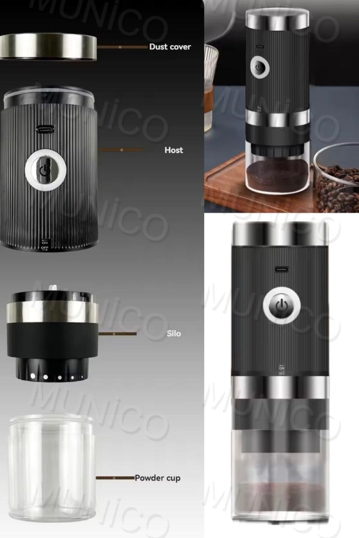 Munico Çok İşlevli Kahve Delileri İçin Taşınabilir USB Şarj Edilebilir Kahve Öğütücü Profesyonel Öğütücü