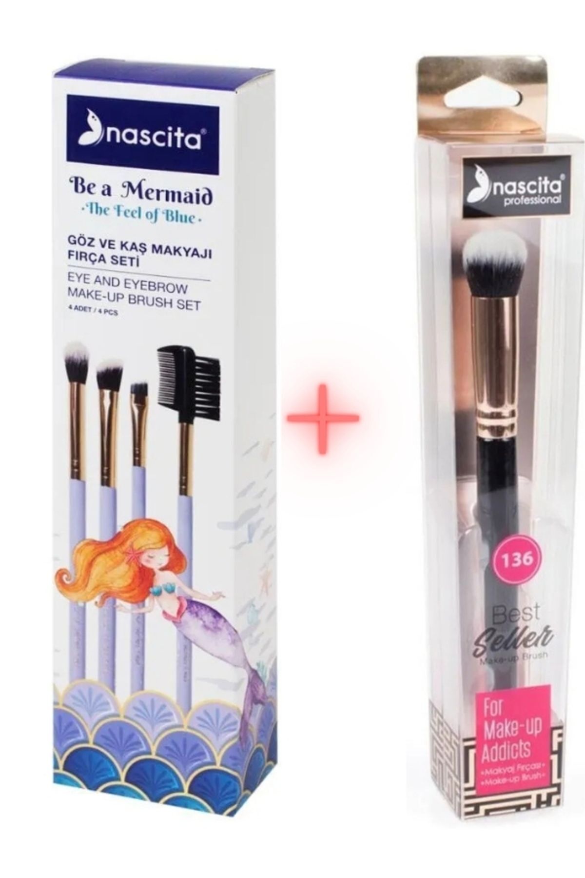 ست ۴ عددی براش آرایش چشم و ابرو NASBRUSHSET92R + براش کانسیلر گرد NASBRUSH 136
