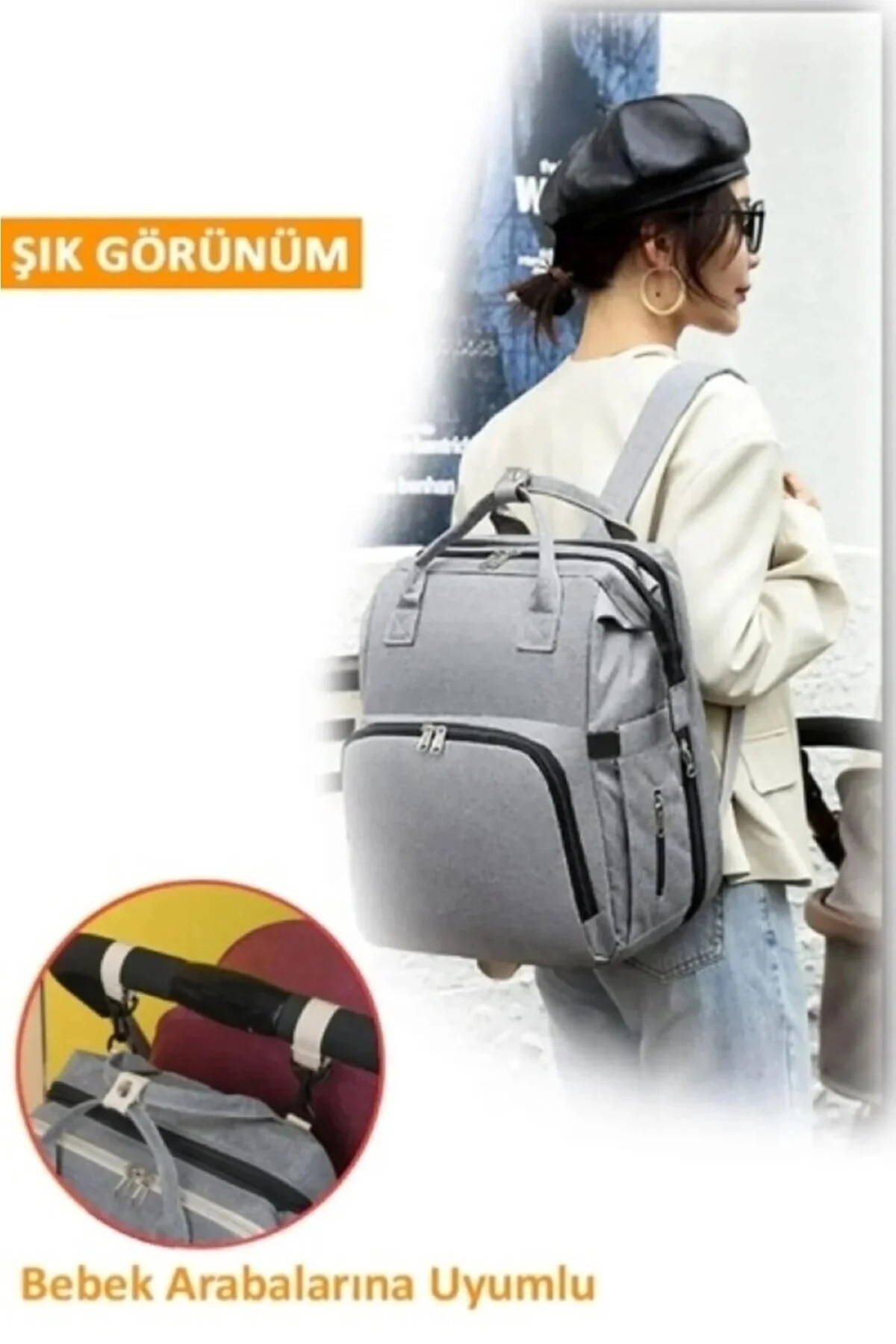 Moda West Açılabilir Yataklı Puset Askılı Termal Biberonluk Bölmeli Su Geçirmez Bebek Bakım Çantası Baby Bag fotoğrafı 6 (önizleme)