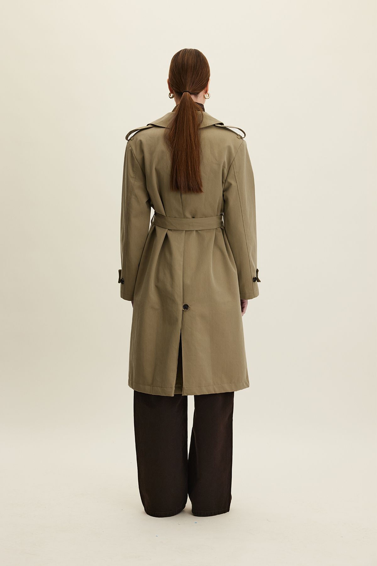 Manuka-Anika Khaki Trench Coat - Double Breasted and Belted 7