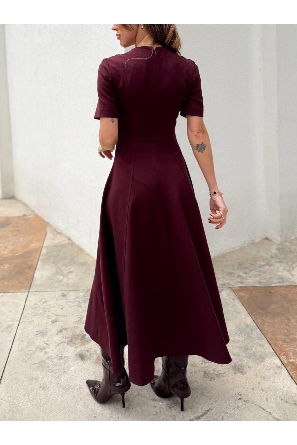 Maldia Shop-Women's Maxi Length Flared Princess Burgundy Dress 4