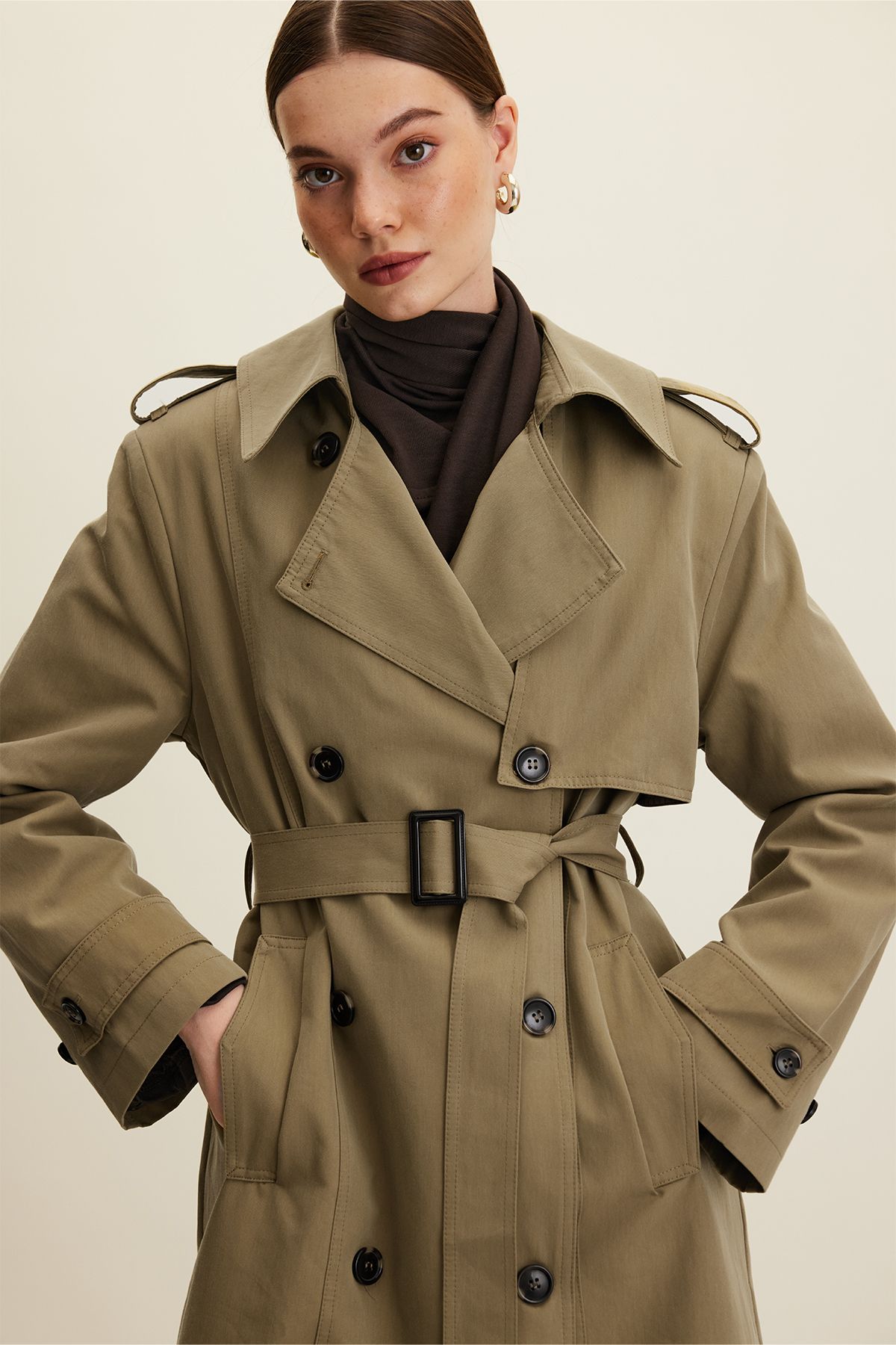 Manuka-Anika Khaki Trench Coat - Double Breasted and Belted 5