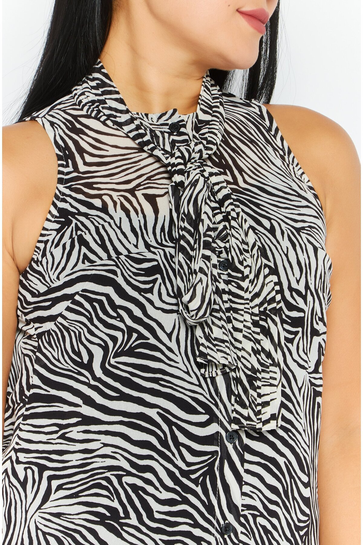 Michael Kors-Women Round Neck Sleeveless Allover Print Top, Black 3