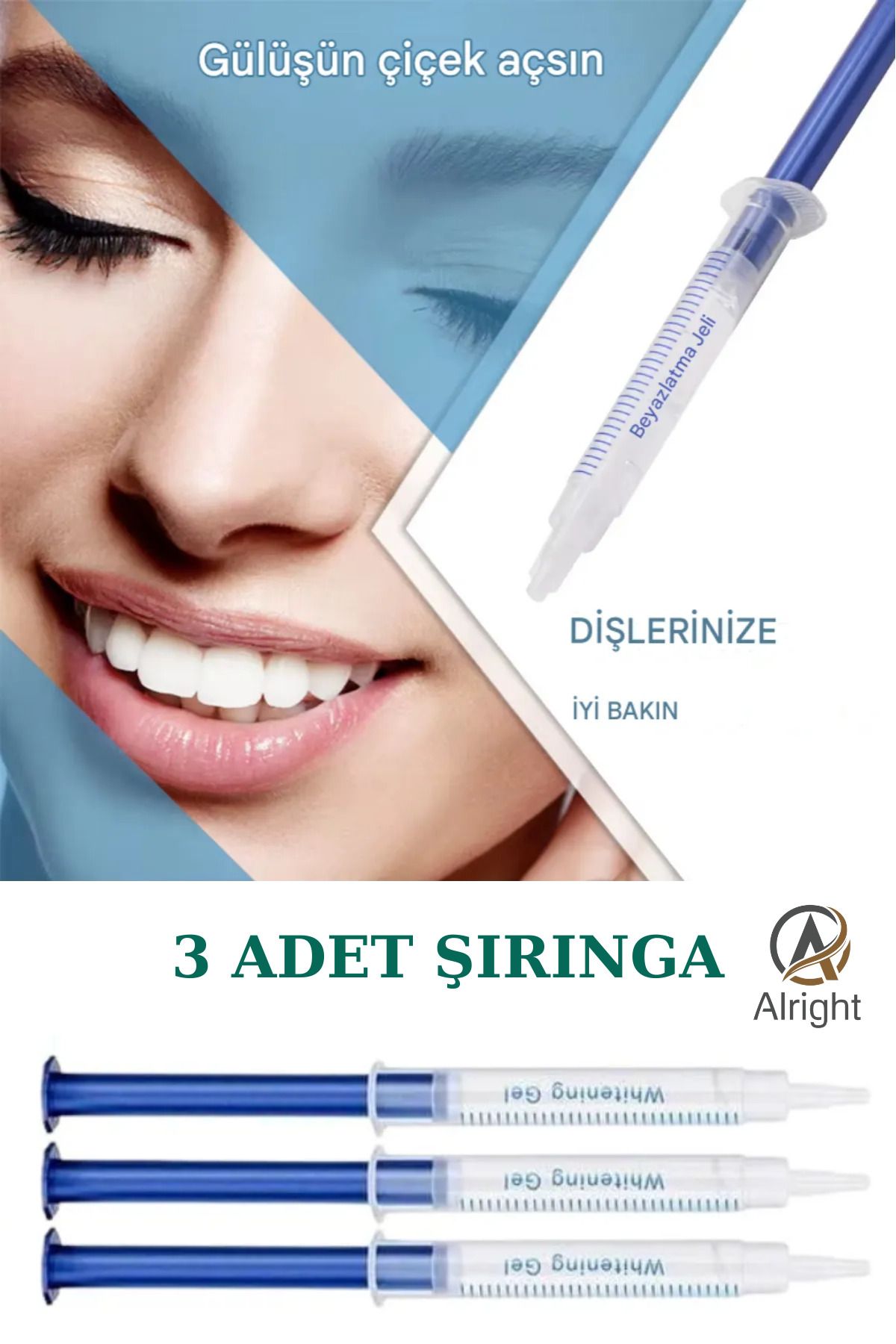 Alright 3 Adet Ev Tipi Yedek Diş Beyazlatma Jeli Cihaz Uyumlu Perfect Şırınga (teeth whitening gel)