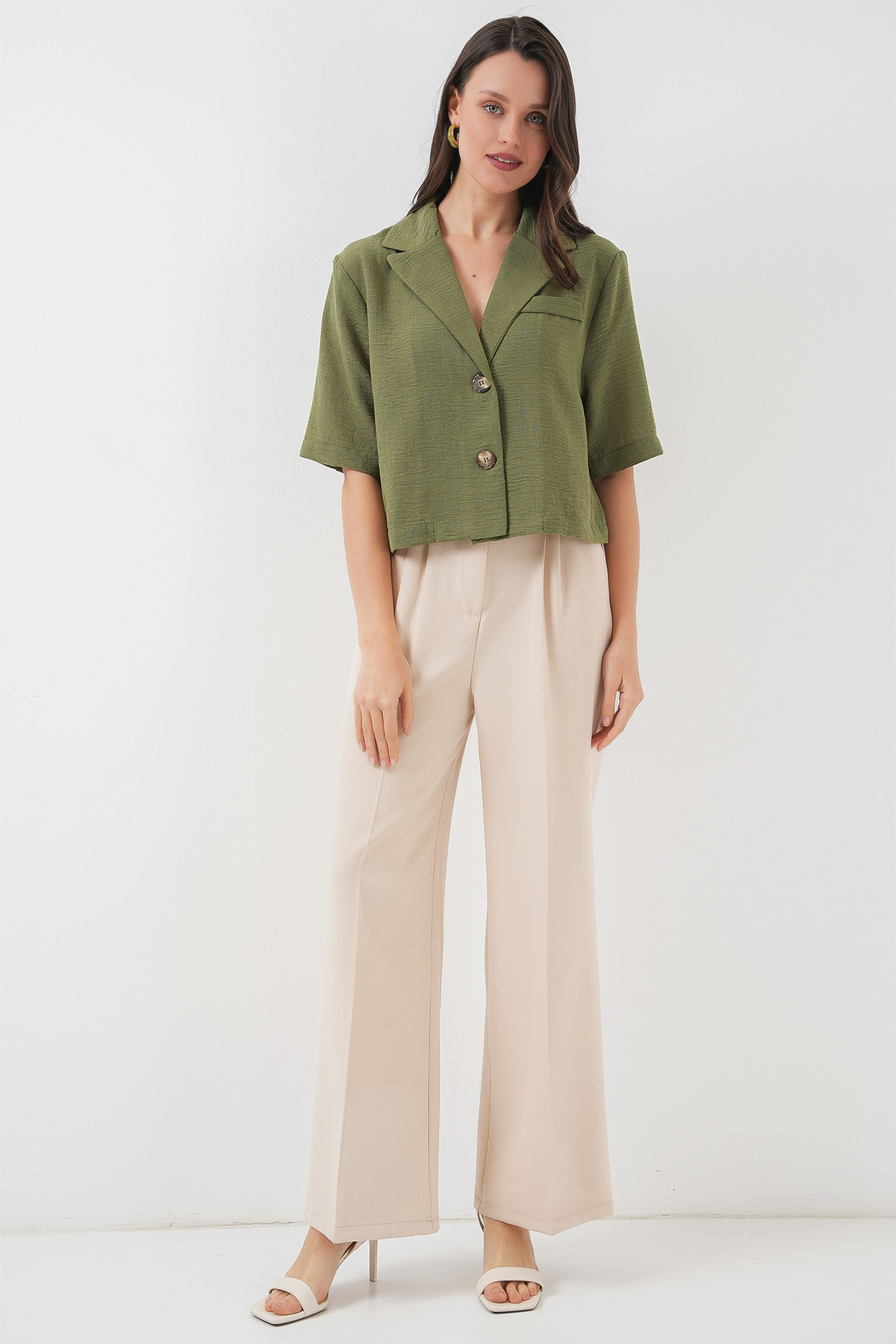 Bigdart-0706 Model Khaki Linen Crop Jacket 2