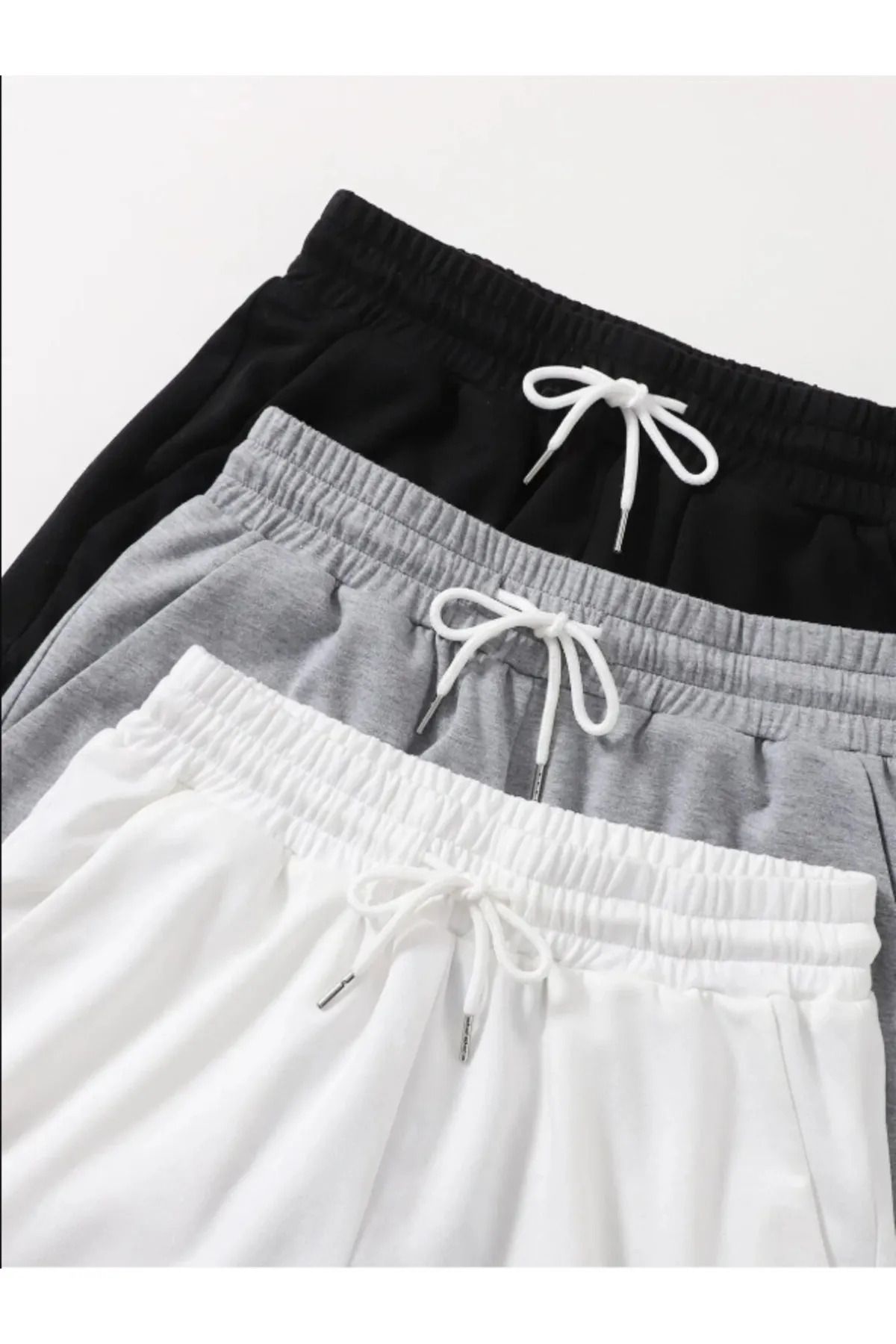 Korefanzin-Women's 2 Thread Combed Black White Gray 3-Piece Shorts 1