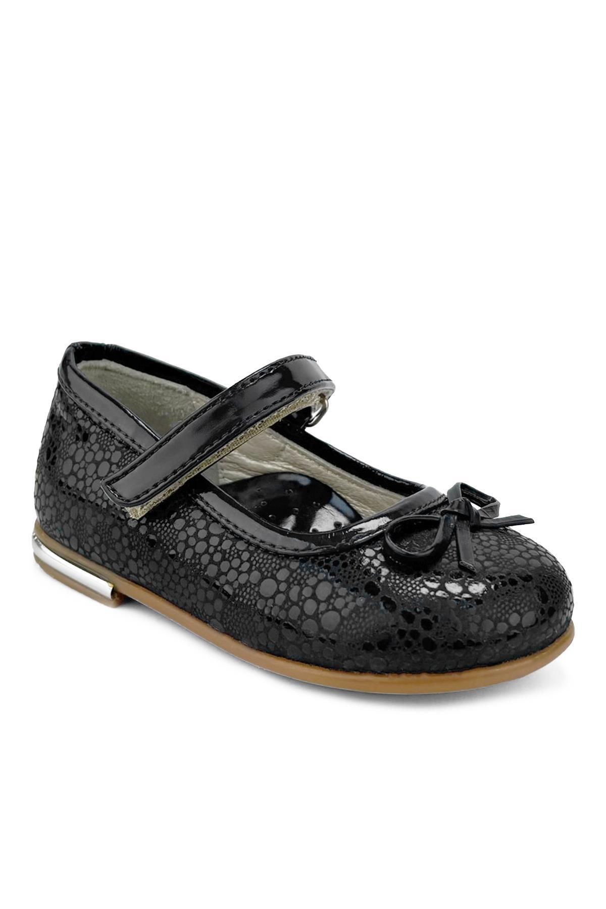 Cici Bebe Ayakkabı-Genuine Leather Navy Blue Printed Baby Girl Ballerinas 2