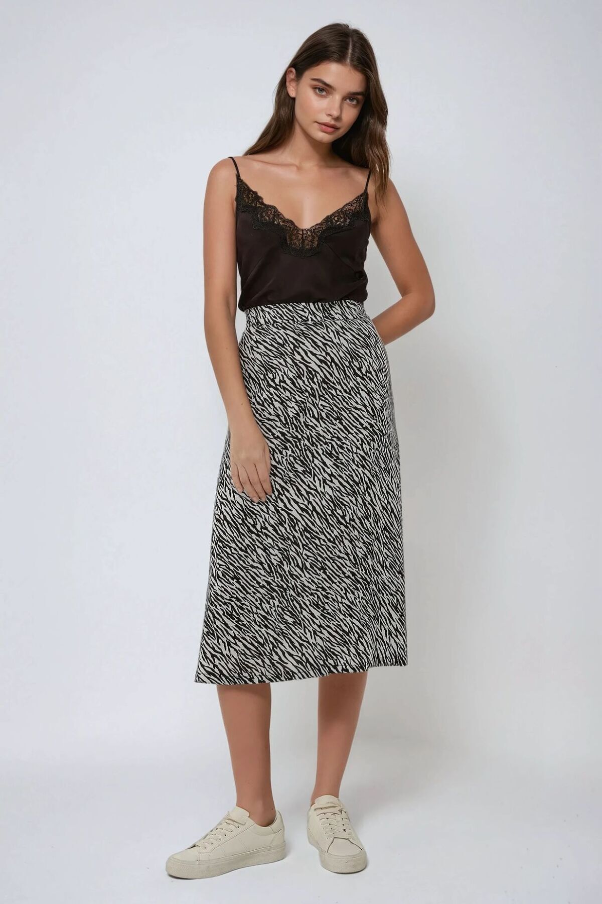 Hiccup-High Waist Zebra Print Midi Skirt 3