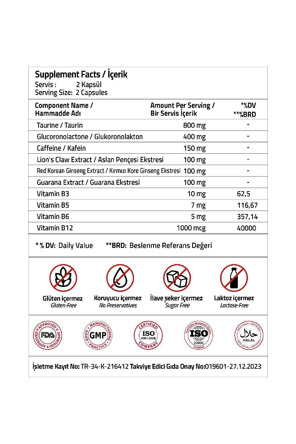 Validus-Taurine Glucoronolactone Lion's Claw Extract Guarana Extract 60 كبسولة 3