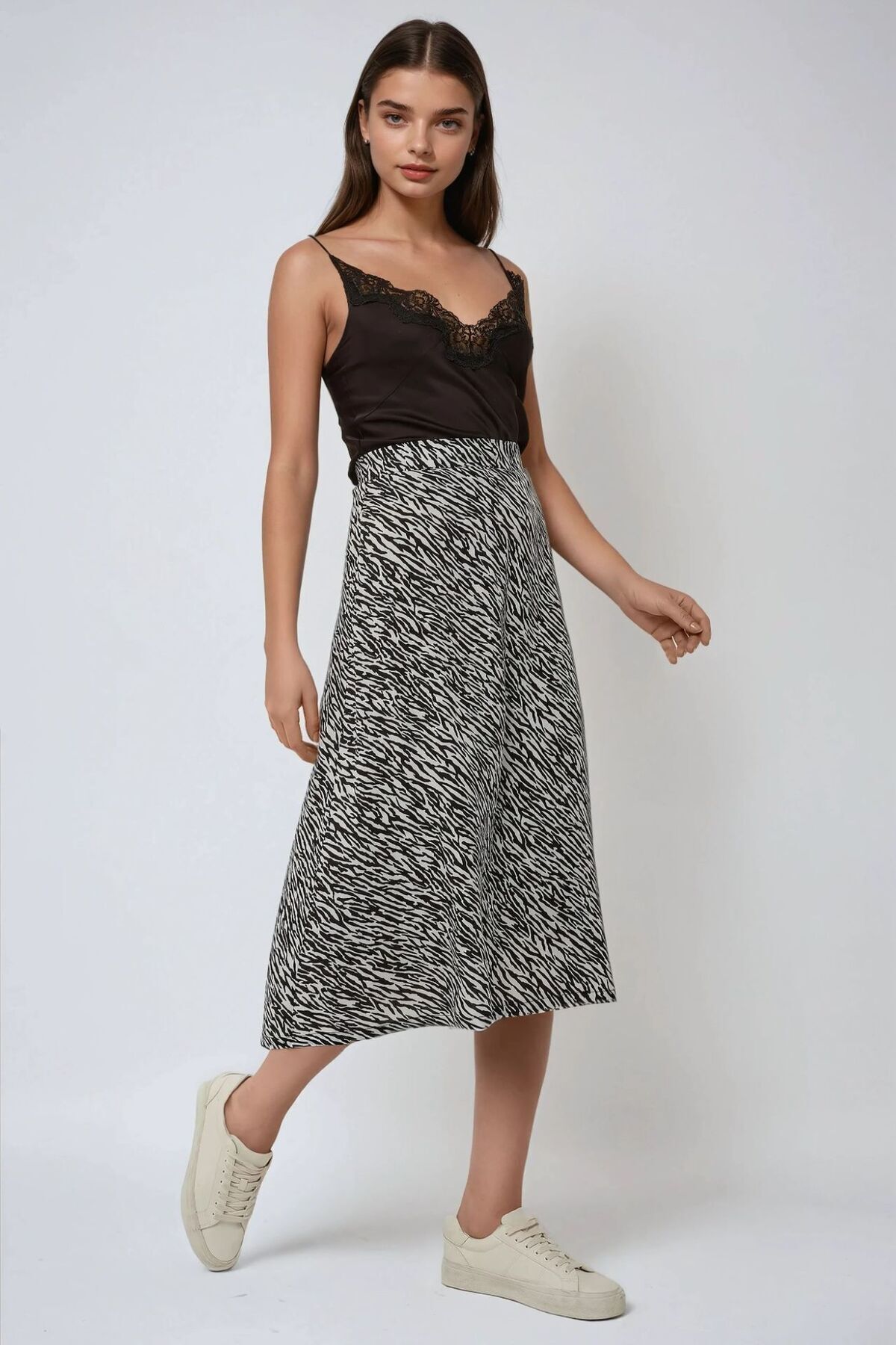 Hiccup-High Waist Zebra Print Midi Skirt 2