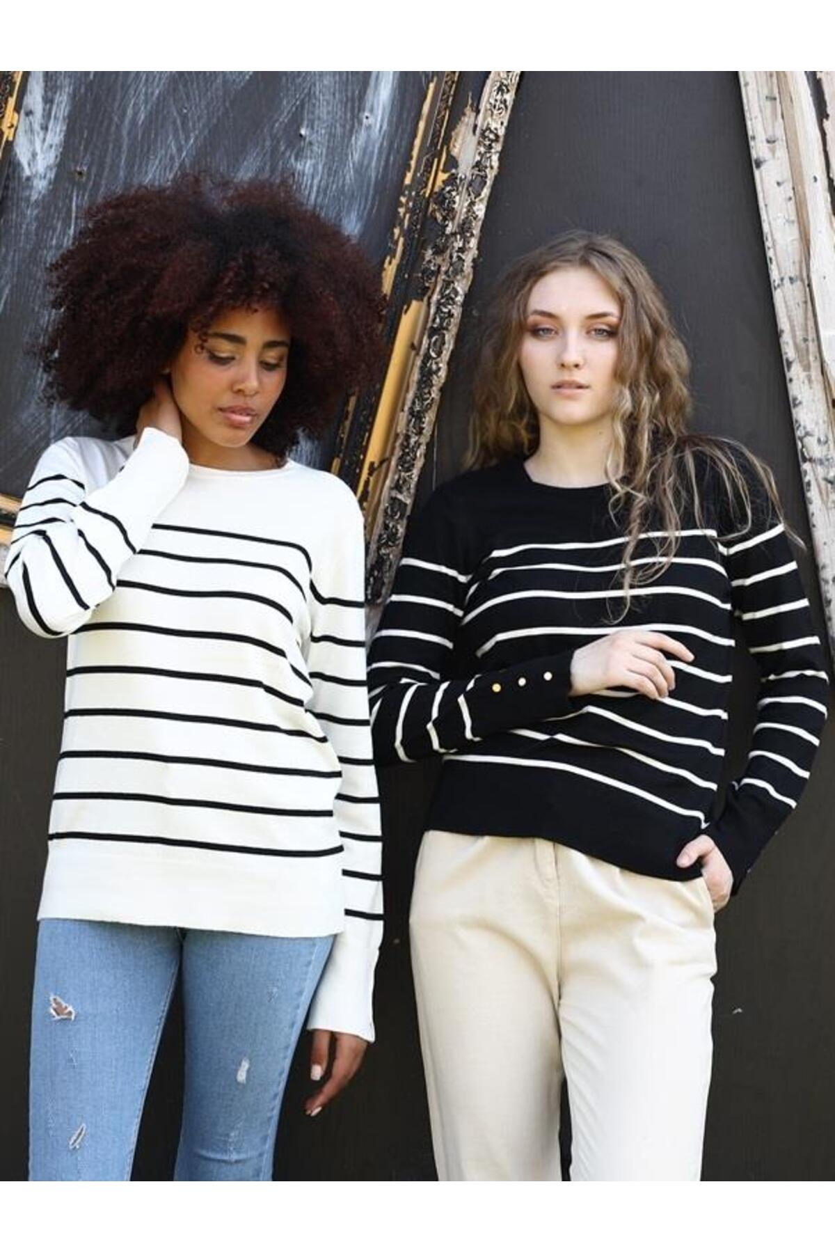 Irmak Kerekli  Bisiklet Yaka Çizgili Triko Kazak Triko Bluz 15007 - Görsel 7