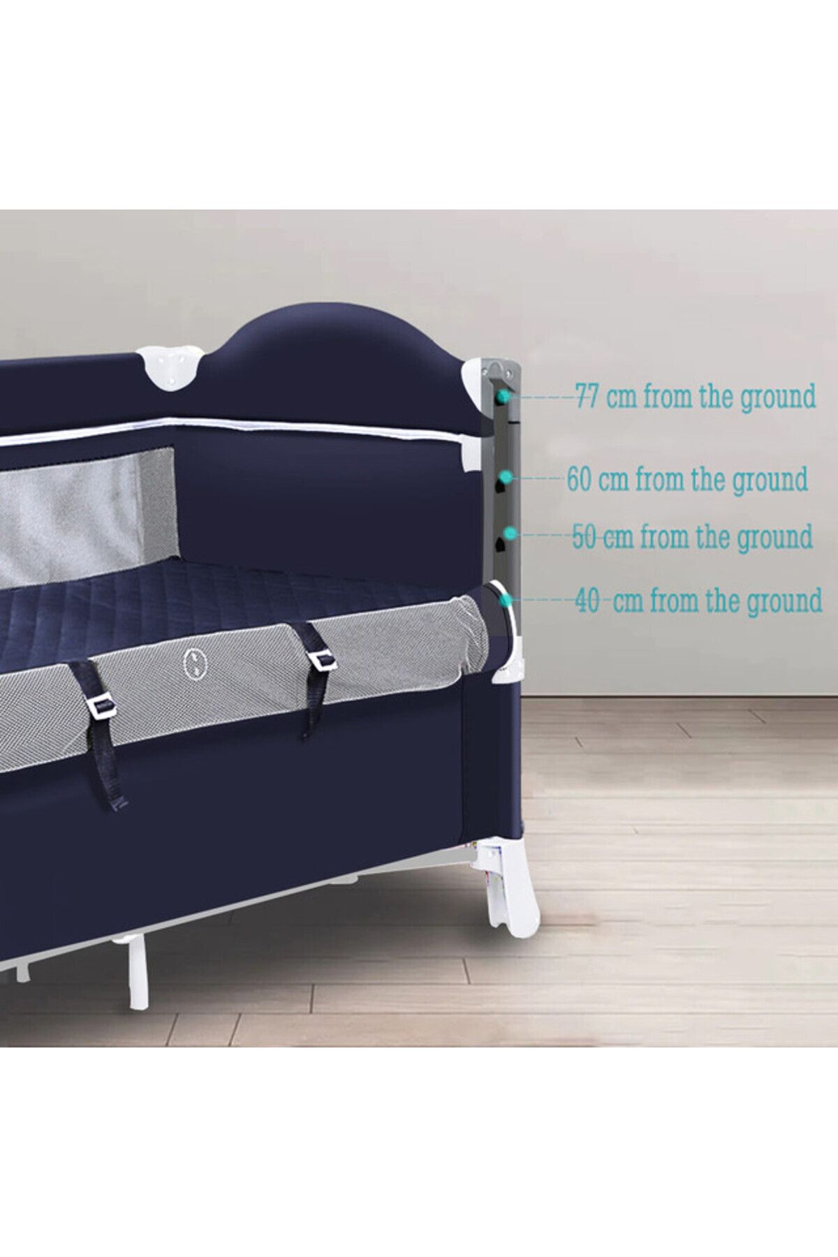 TEKNUM-4 in 1 Baby Bedside Co - Sleeper Bassinet and Playpen wt Rocker Navy Blue 2