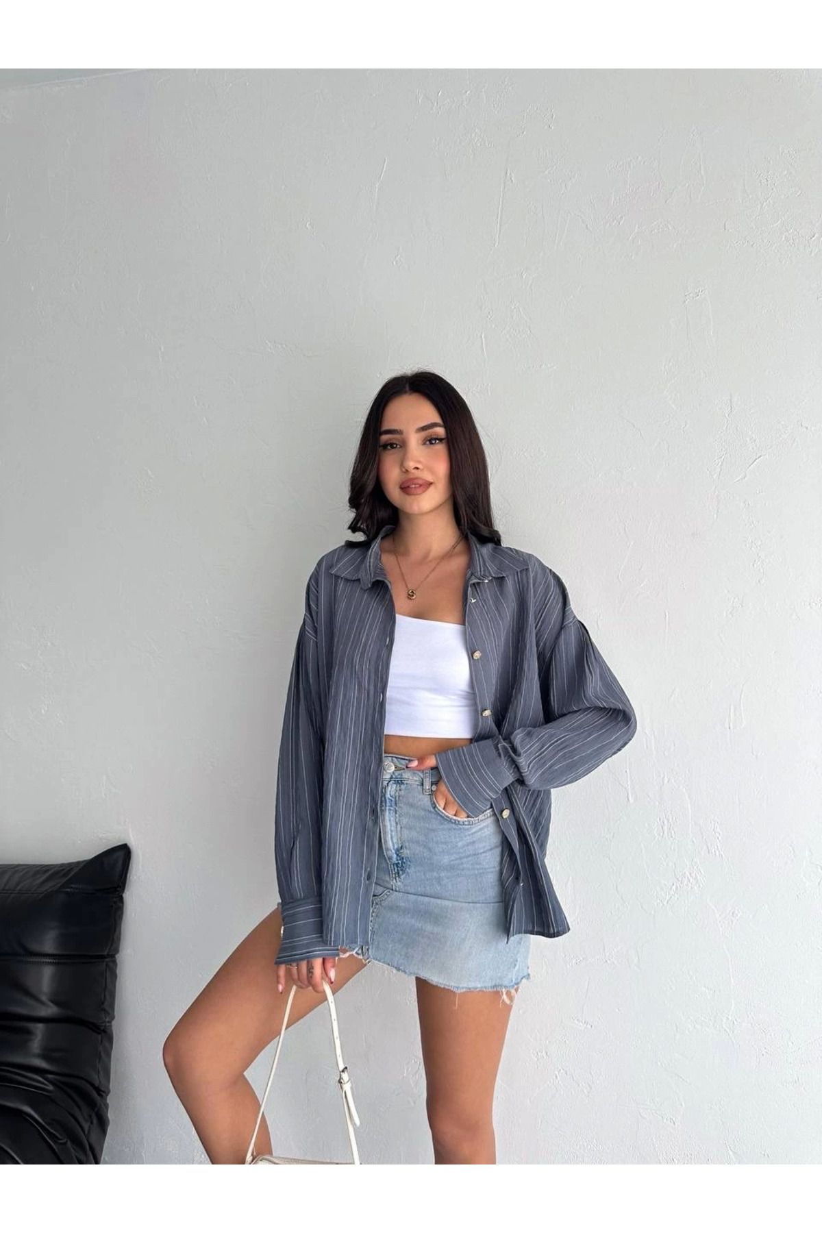 Hepta Collection Çizgili Oversize Gömlek
