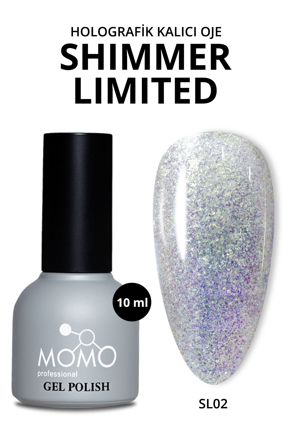 لاک ناخن دائمی هولوگرافیک Shimmer Limited Sl02، براق سبز طلای سفید راکی، 10 میلی لیتر MOMO professional