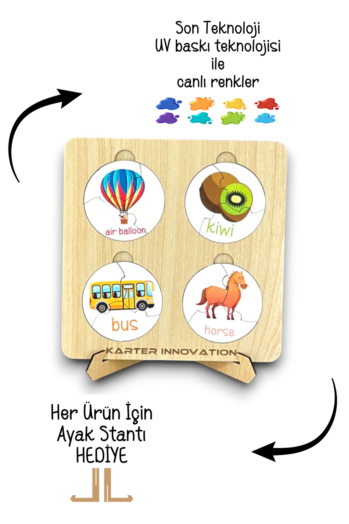 Karter İnovasyon Ahsap Ingilizce Kavram Ögrenme Seti, Ingilizce Meyveler, Ingilizce Hayvanlar, Ulasim Aracları fotoğrafı 3 (önizleme)