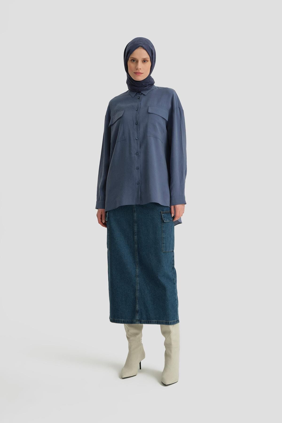 Armine-Oversize Shirt Ort3635 Indigo Pocket Cover Included 3