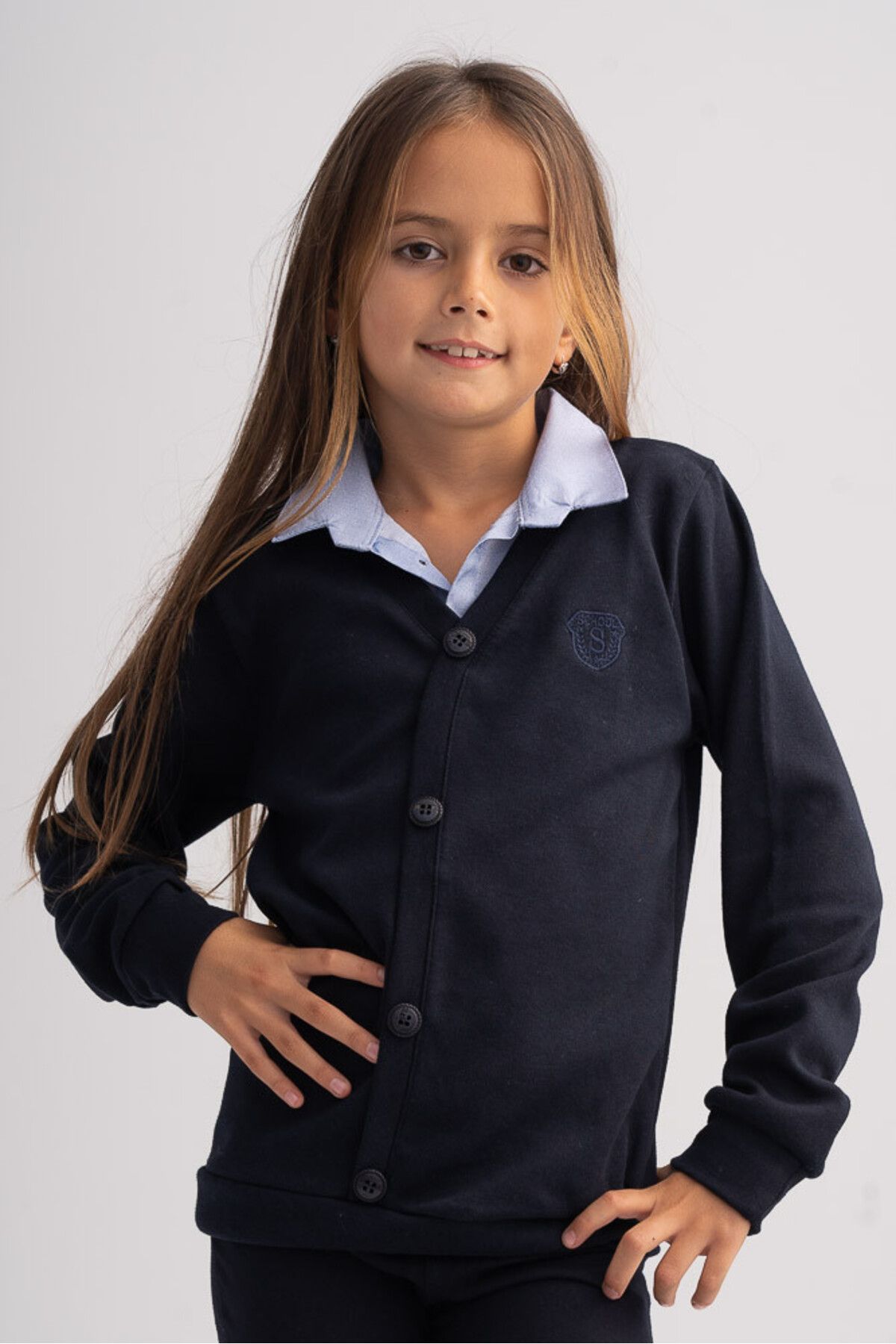 Purely Chic-Navy blue cotton long sleeve blouse and mock shirt for girls 3