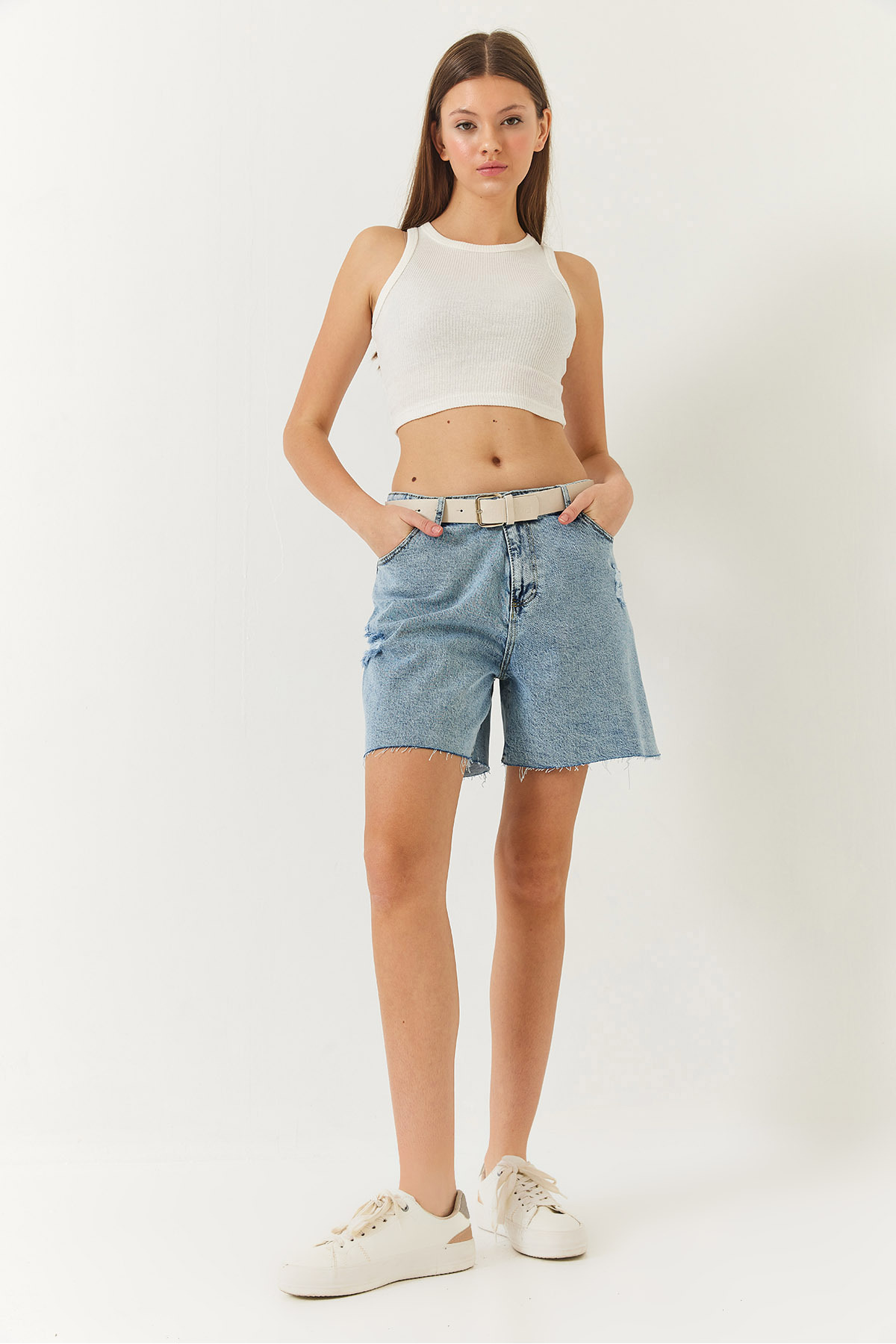 Bianco Lucci-Dámské džínové šortky Mom Fit Ripped Detail 60261426 3