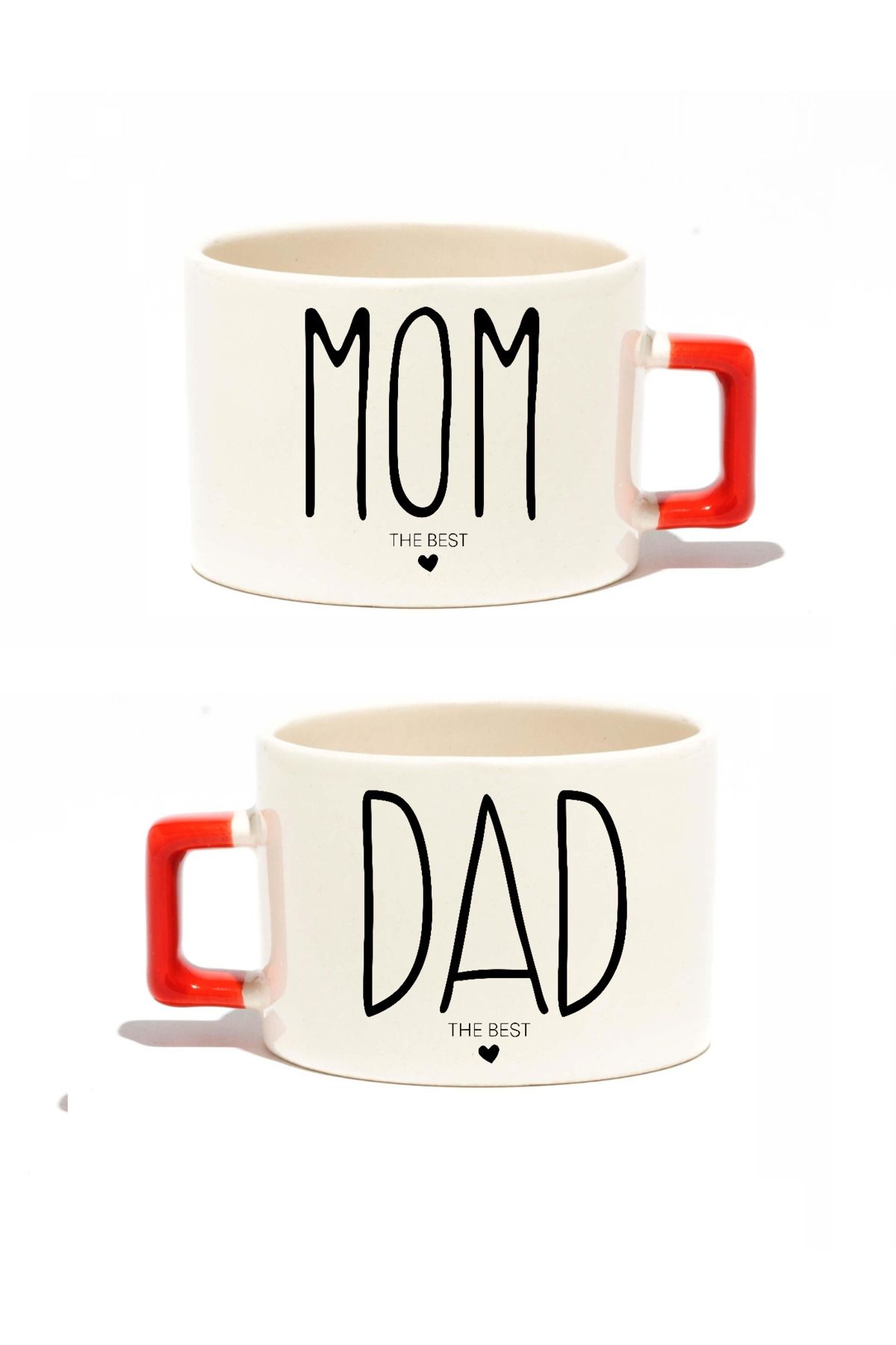 Öz Kupa-Mom Dad the Best Printed Couple 2-Piece Red Motto Cup 1