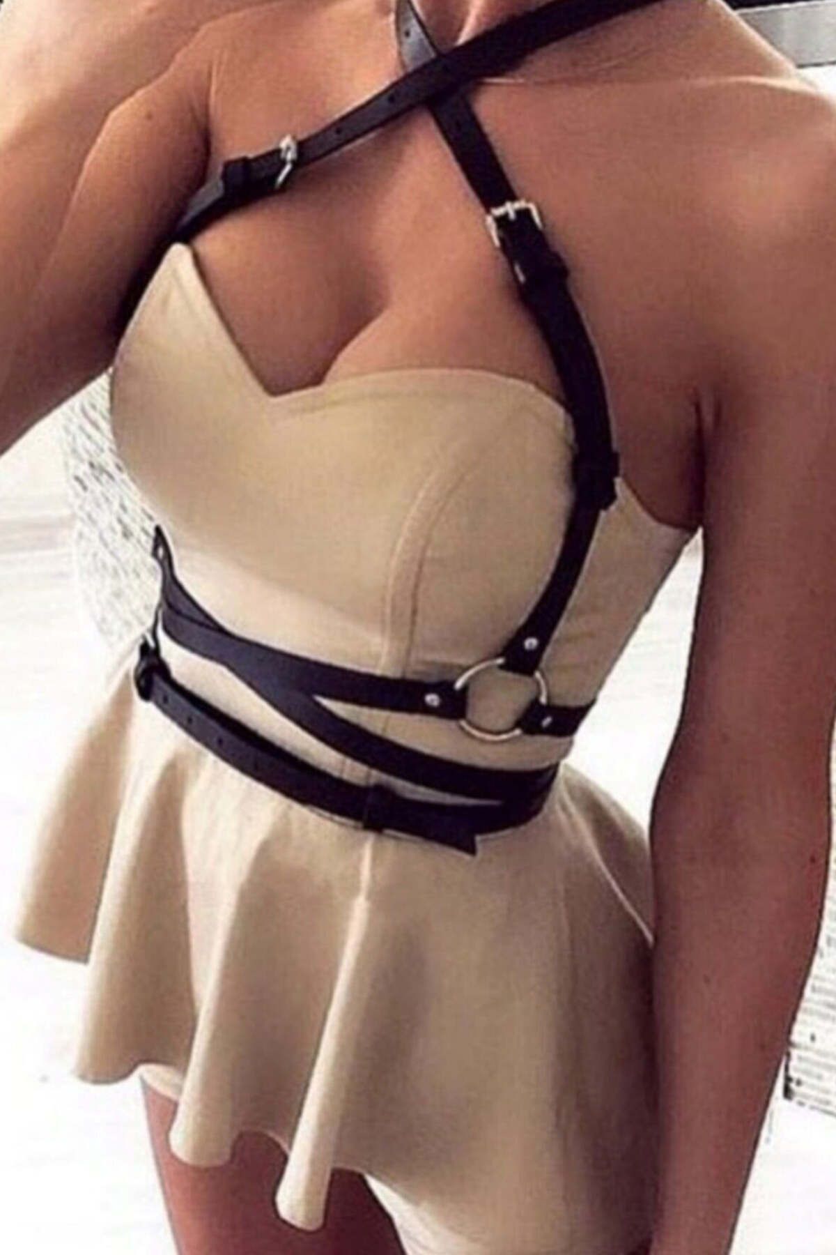 Angels Passion Elbise Üzeri Askılı Deri Harness