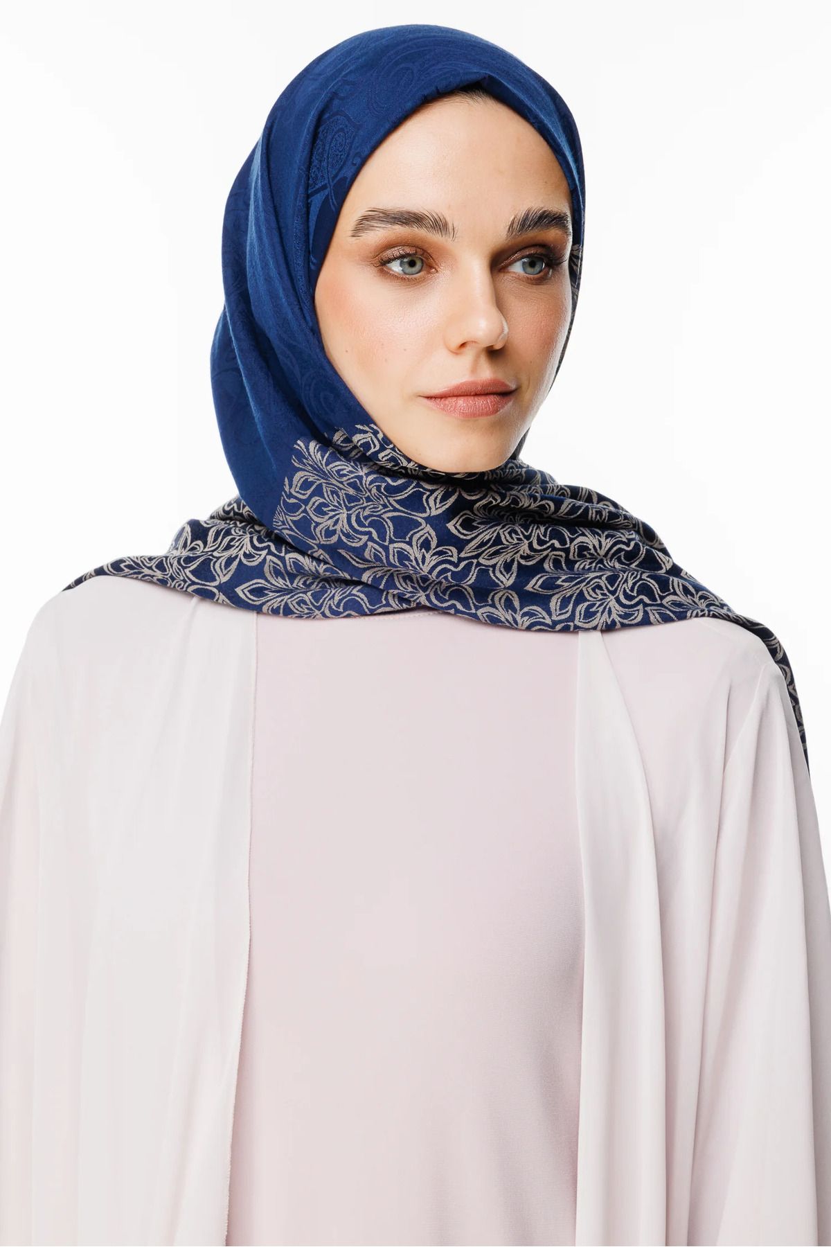 Mooncorn-Navy Blue-Beige Dual-Sided Nora Pattern Shawl 3