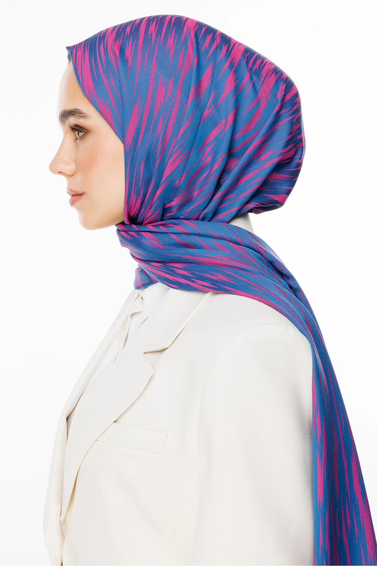 Mooncorn-Selis Pattern Double Sided Shawl Petrol Blue-Fuchsia 3