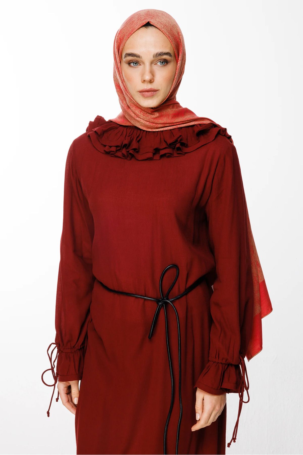Mooncorn-Sahara Pattern Double Sided Shawl Mink-Red 6