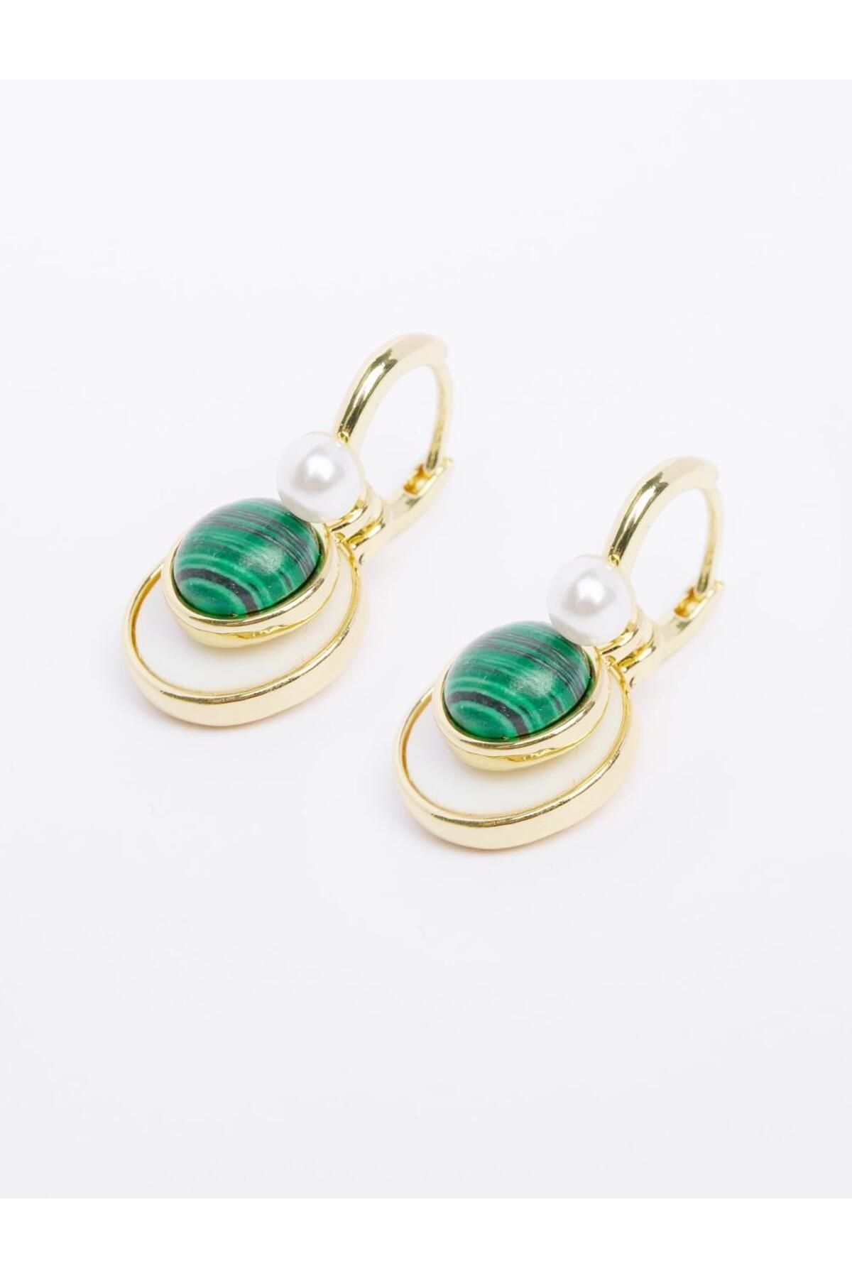 Jimmy Key-Green Round Form Pearl Detailed Earrings 2