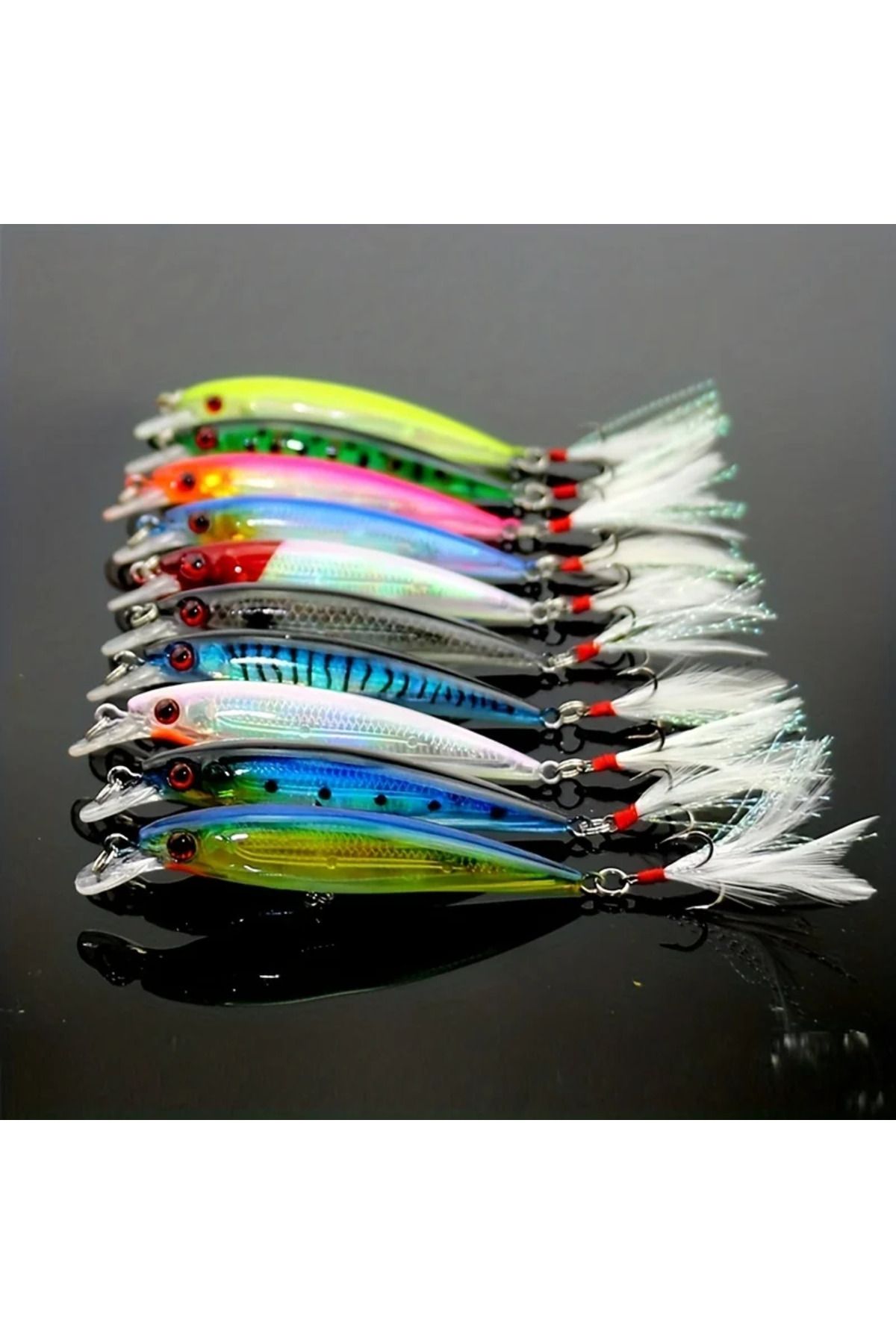 Choice-مجموعة من 10 قطع من طُعم صيد السمك من Larser Minnow لصيد سمك القاروص بشكل أسرع مع خطاف من الريش وطُعم اصطناعي من Cran 1