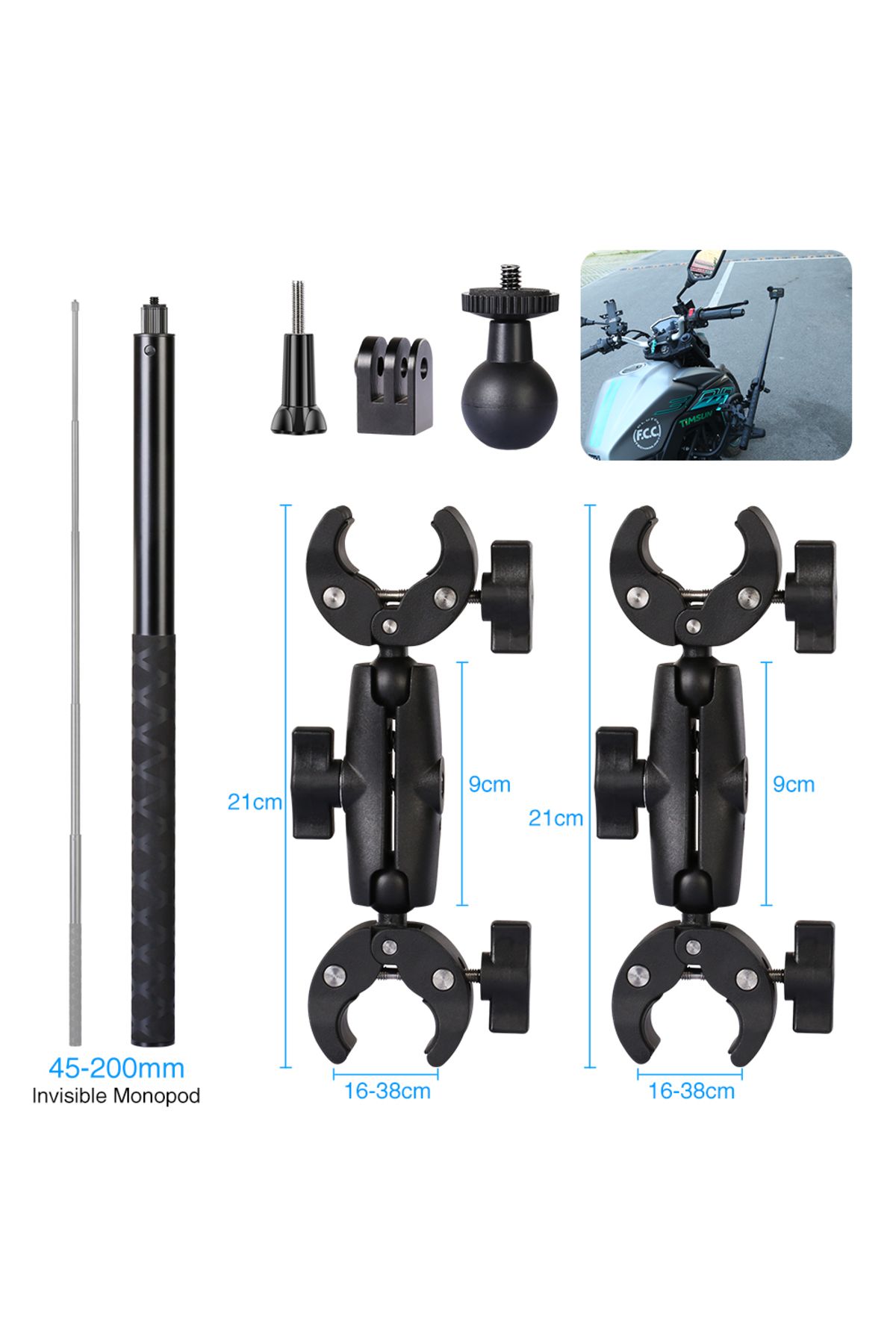 Choice-200cm-A Motorcycle Bike Panoramic Selfie Stick for insta360 One X2 X3 Monopod Handlebar Mount Bracke 1