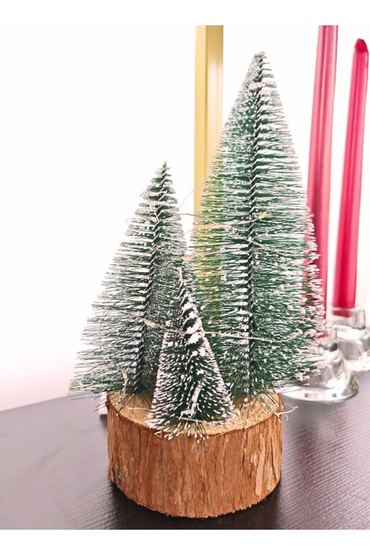 BiTon Toptan-Large Size Led Lighted Nevada Pine Trees Set of 4 with Large Oak Logs and Led Lights, 22 cm Length 4