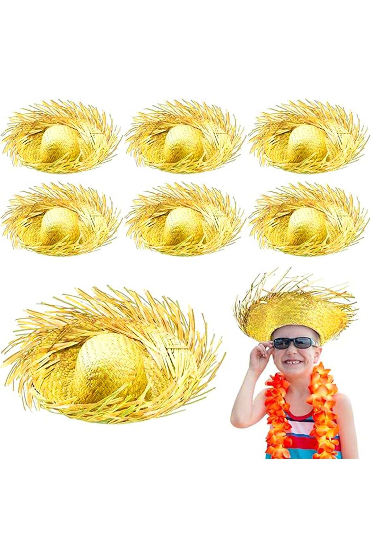 Avantaj Kapıda ® Tropikal Parti Sarı Hasır Hawaii Şapkası 13x36 cm (Parti Temalı)