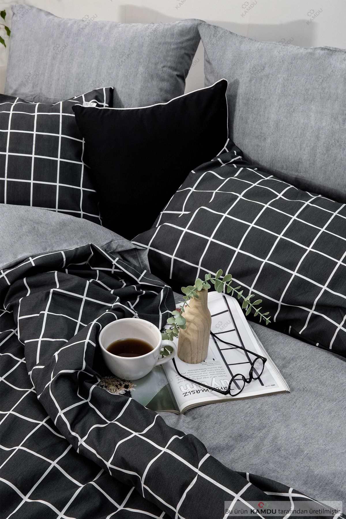 MiaGrace-Black Square Single Duvet Cover Set, Fitted Sheet Duvet Cover Set, Luxury Cotton Duvet Cover Set 3