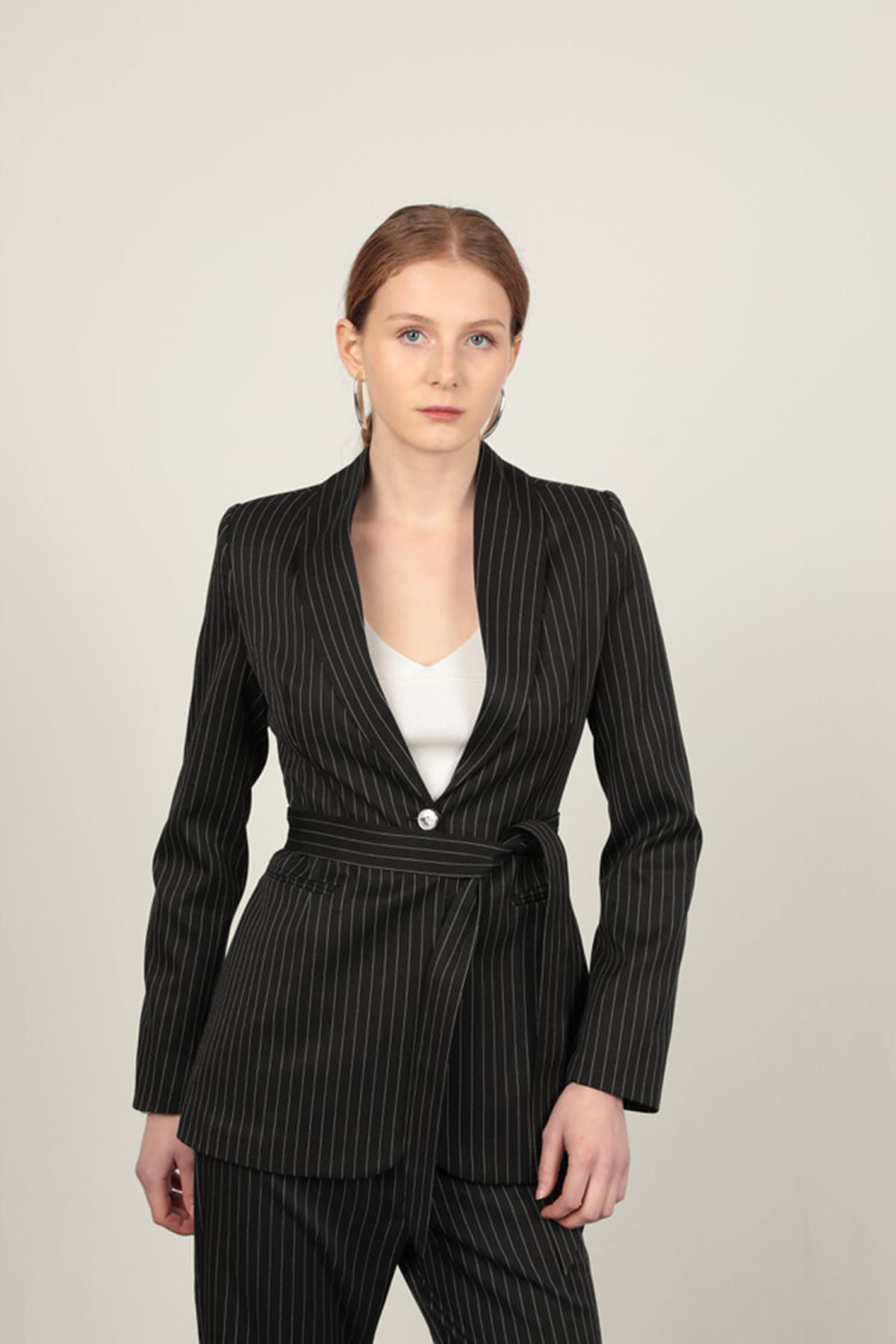 Moka Shopin-Mokashopin Striped Polyviscose Fabric Women's Suit-Black 2