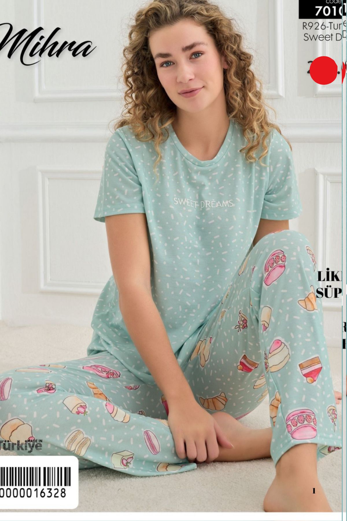Mihra-Milan Fabric Colorful Zero Collar Dámská sada pyžama - 70109 1